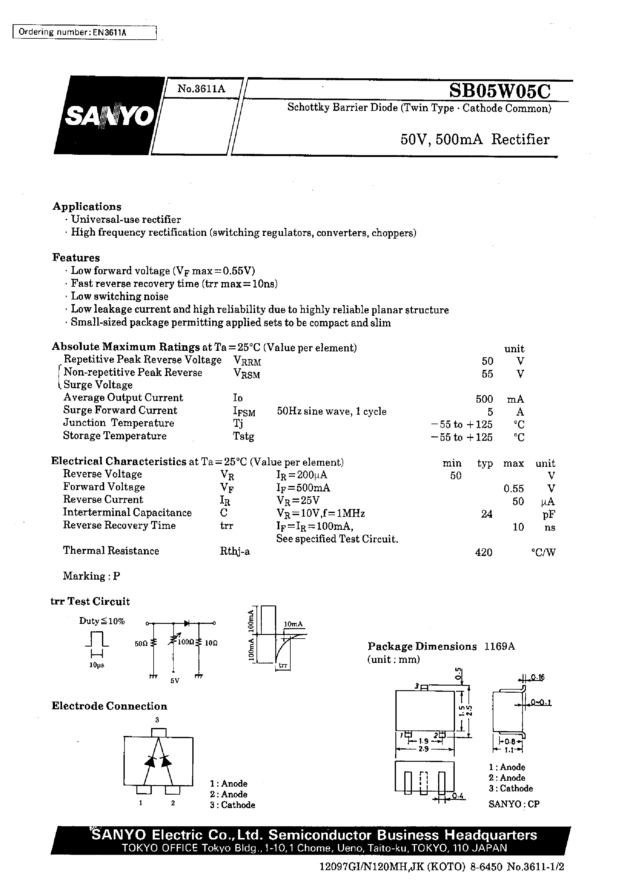 Datasheet SB05W05C - 50V/ 500mA Rectifier page 1