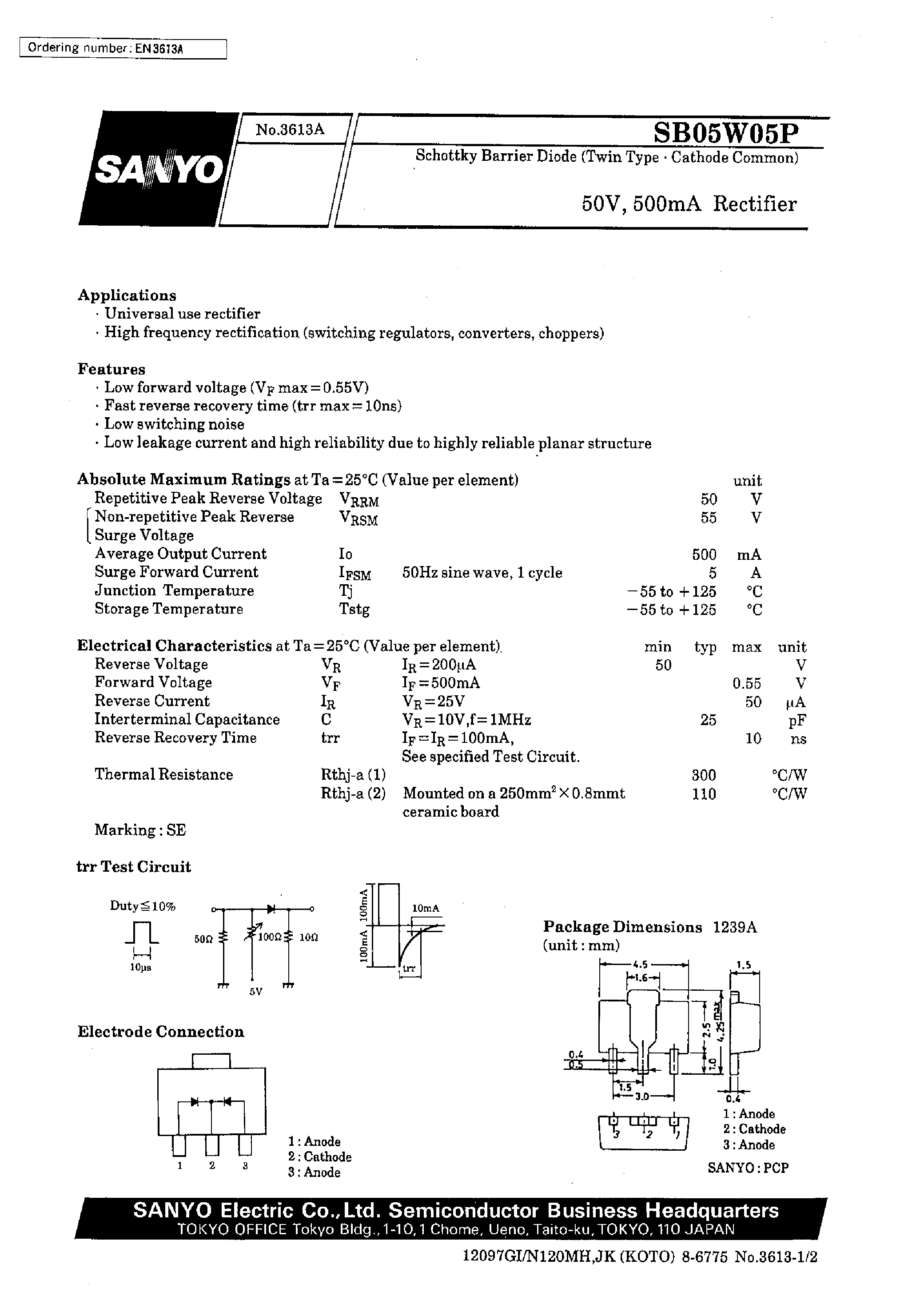Datasheet SB05W05P - 50V/ 500mA Rectifier page 1