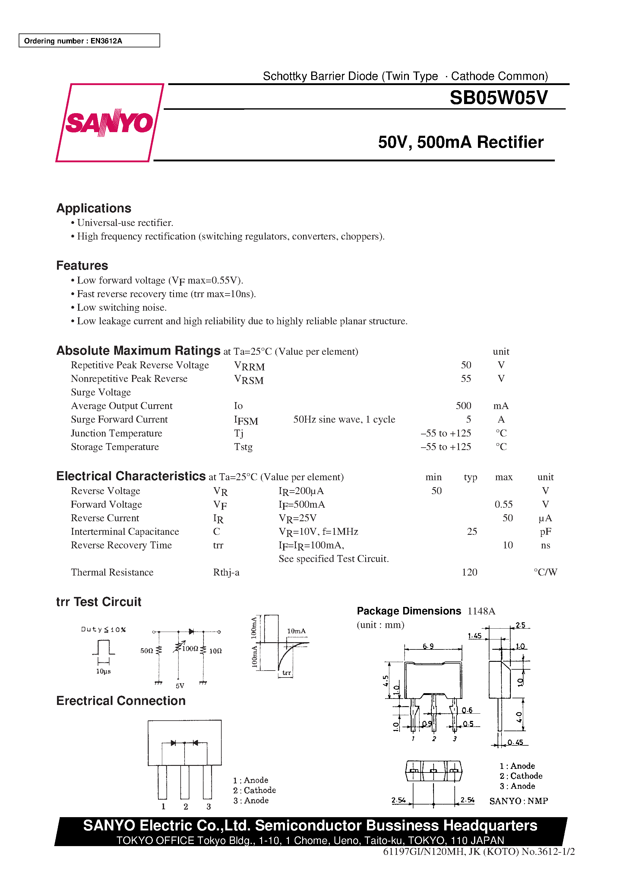 Datasheet SB05W05V page 1 Datasheet SB05W05V - 50V/ 500mA Rectifier page 1