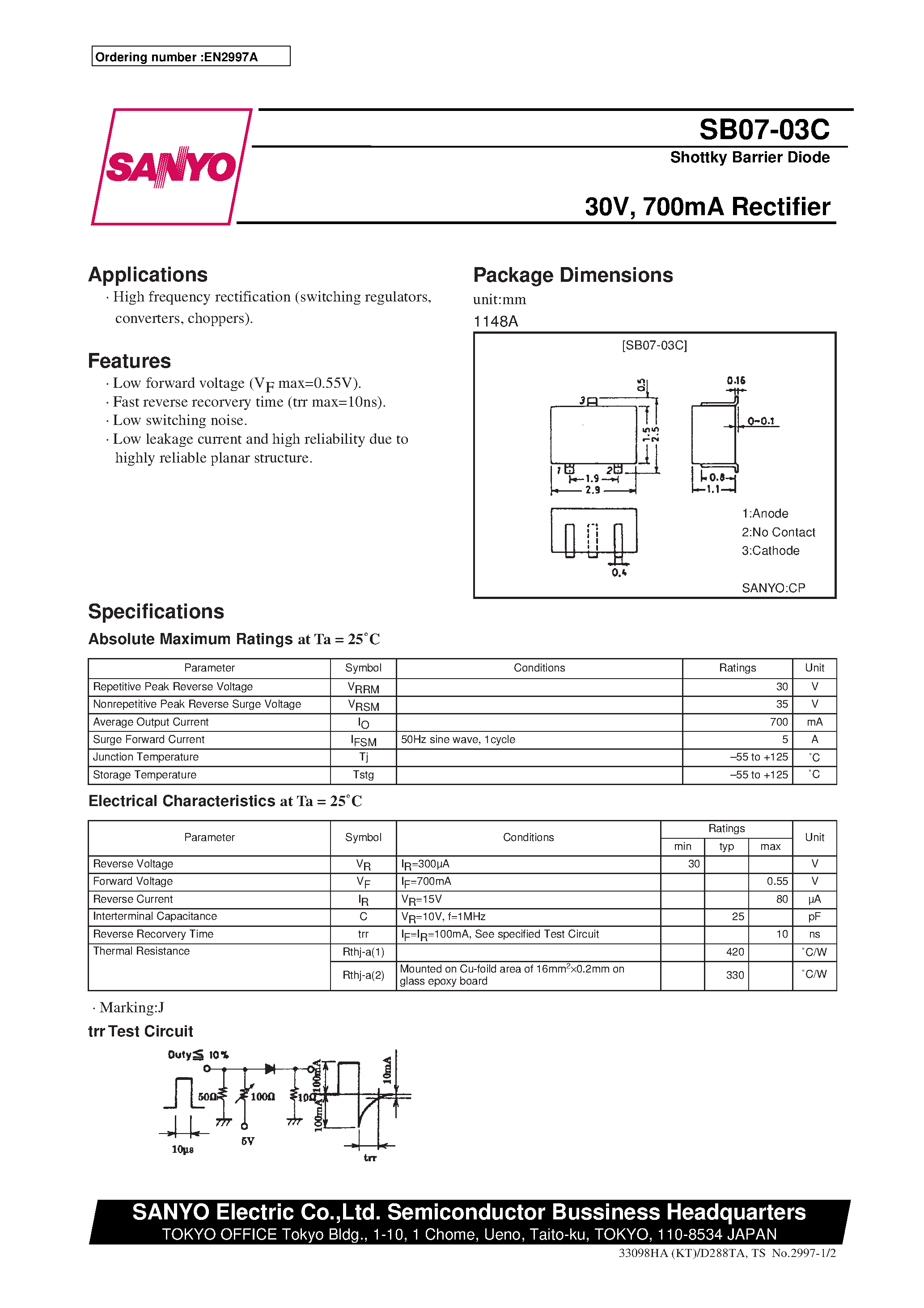 Datasheet SB07-03C - 30V/ 700mA Rectifier page 1