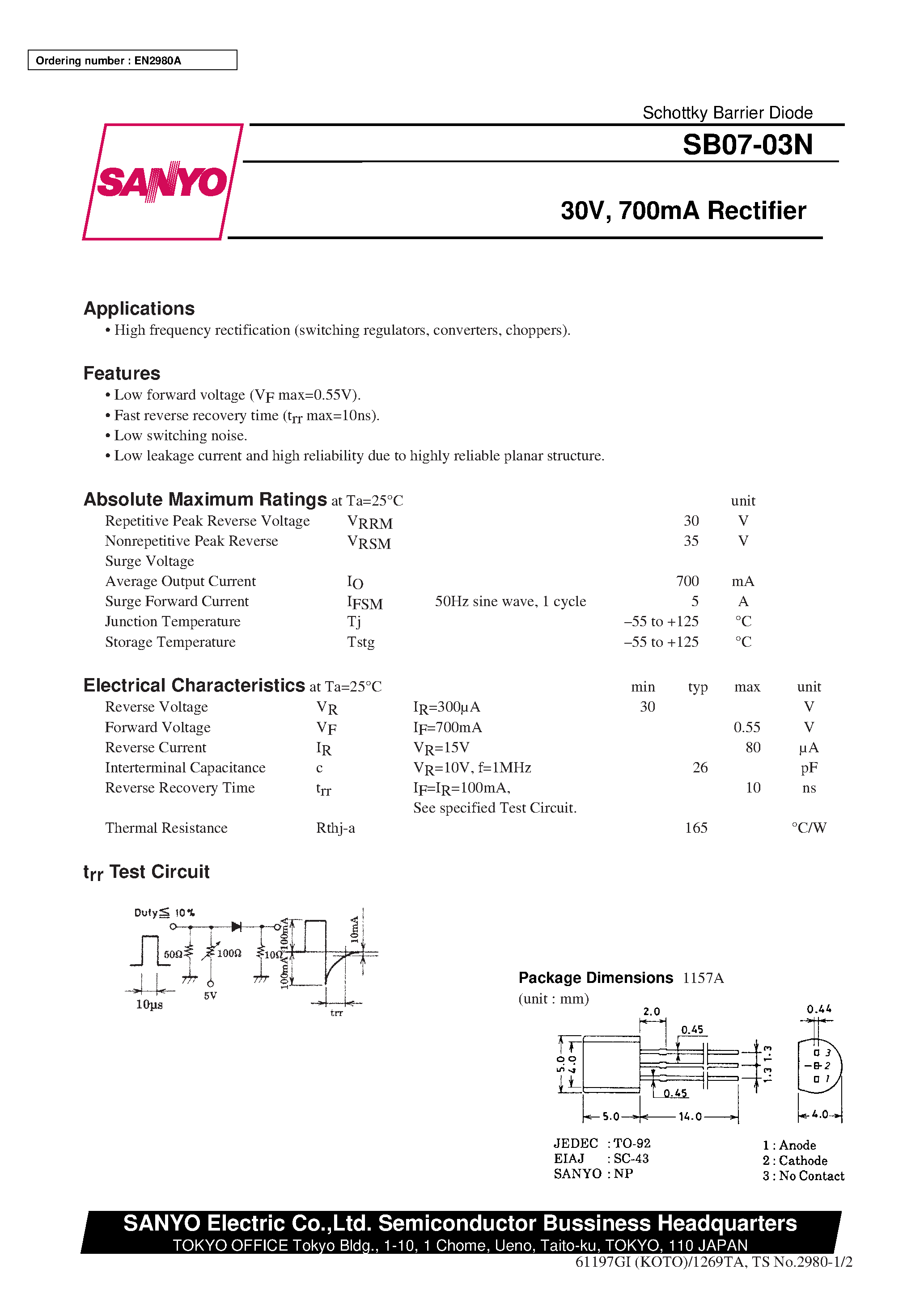 Datasheet SB07-03N page 1 Datasheet SB07-03N - 30V/ 700mA Rectifier page 1