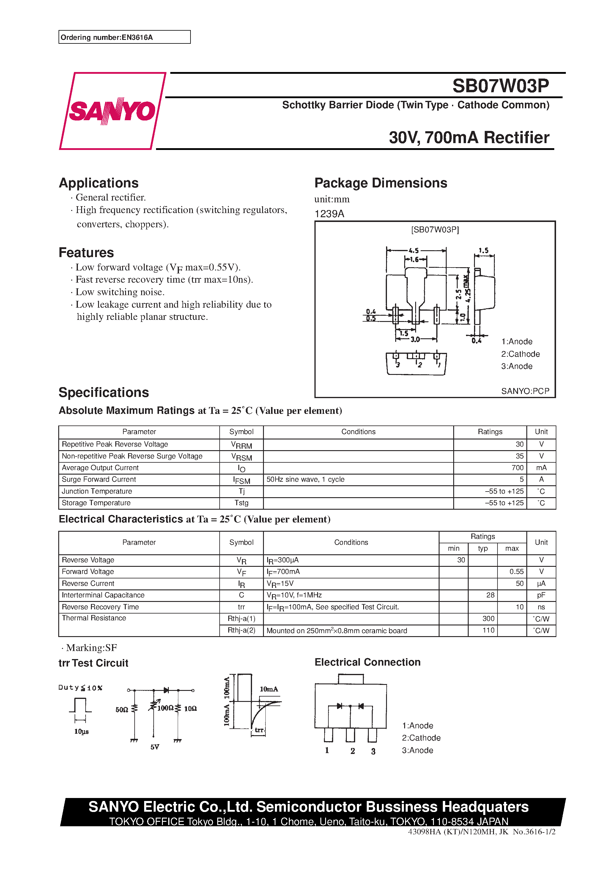 Datasheet SB07W03P page 1 Datasheet SB07W03P - 30V/ 700mA Rectifier page 1