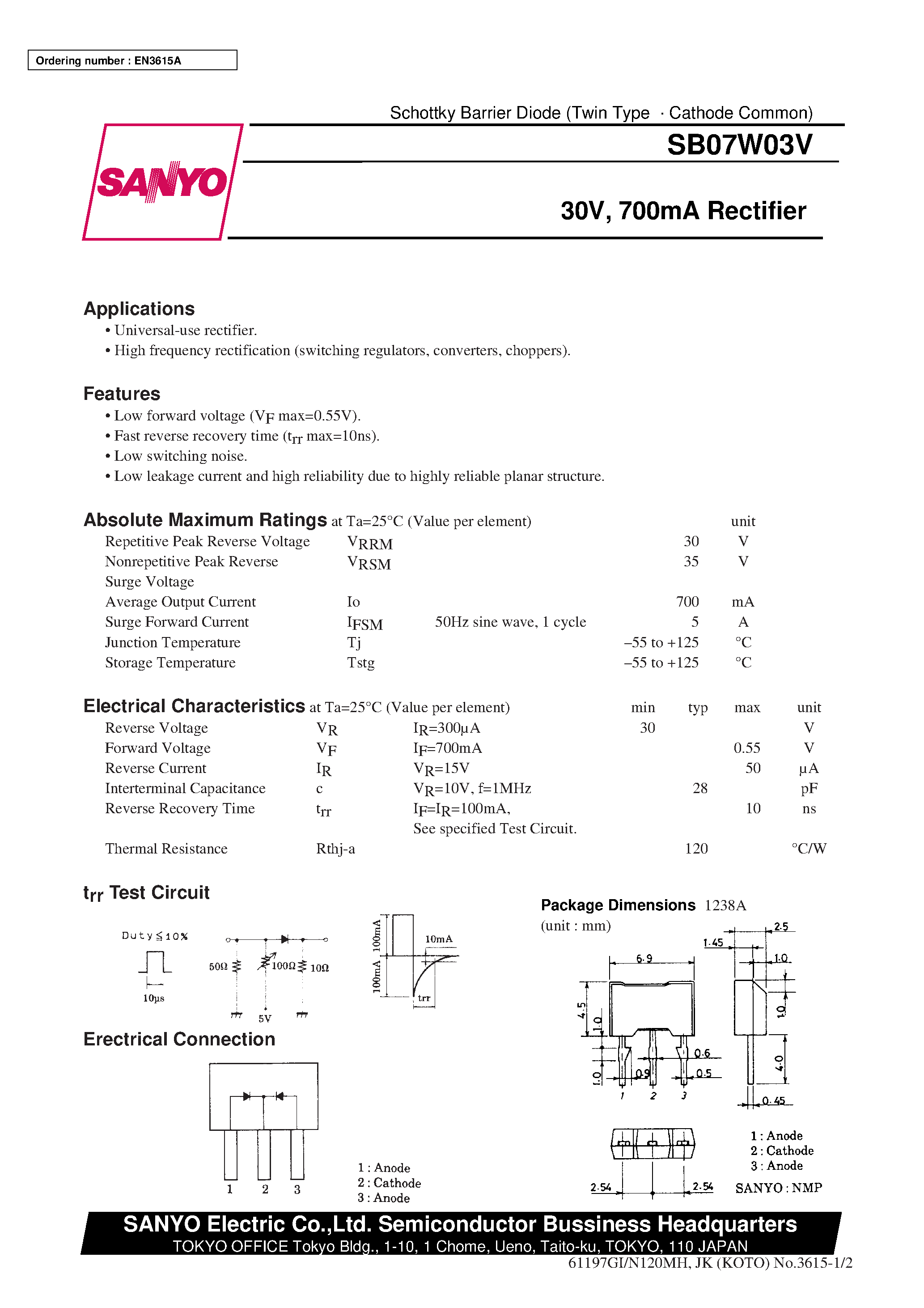 Datasheet SB07W03V page 1 Datasheet SB07W03V - 30V/ 700mA Rectifier page 1