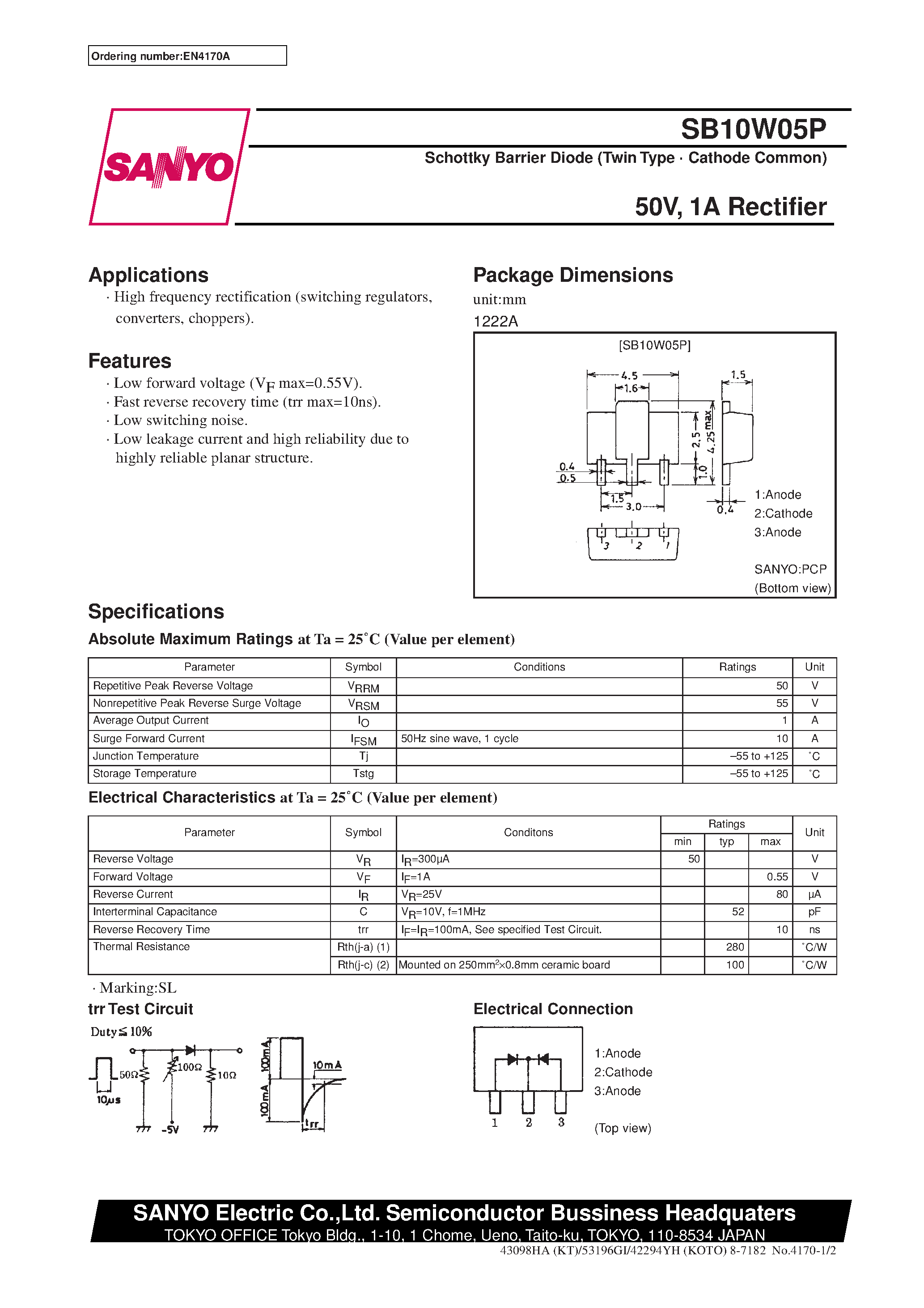 Даташит SB10W05P - 50V/ 1A Rectifier страница 1