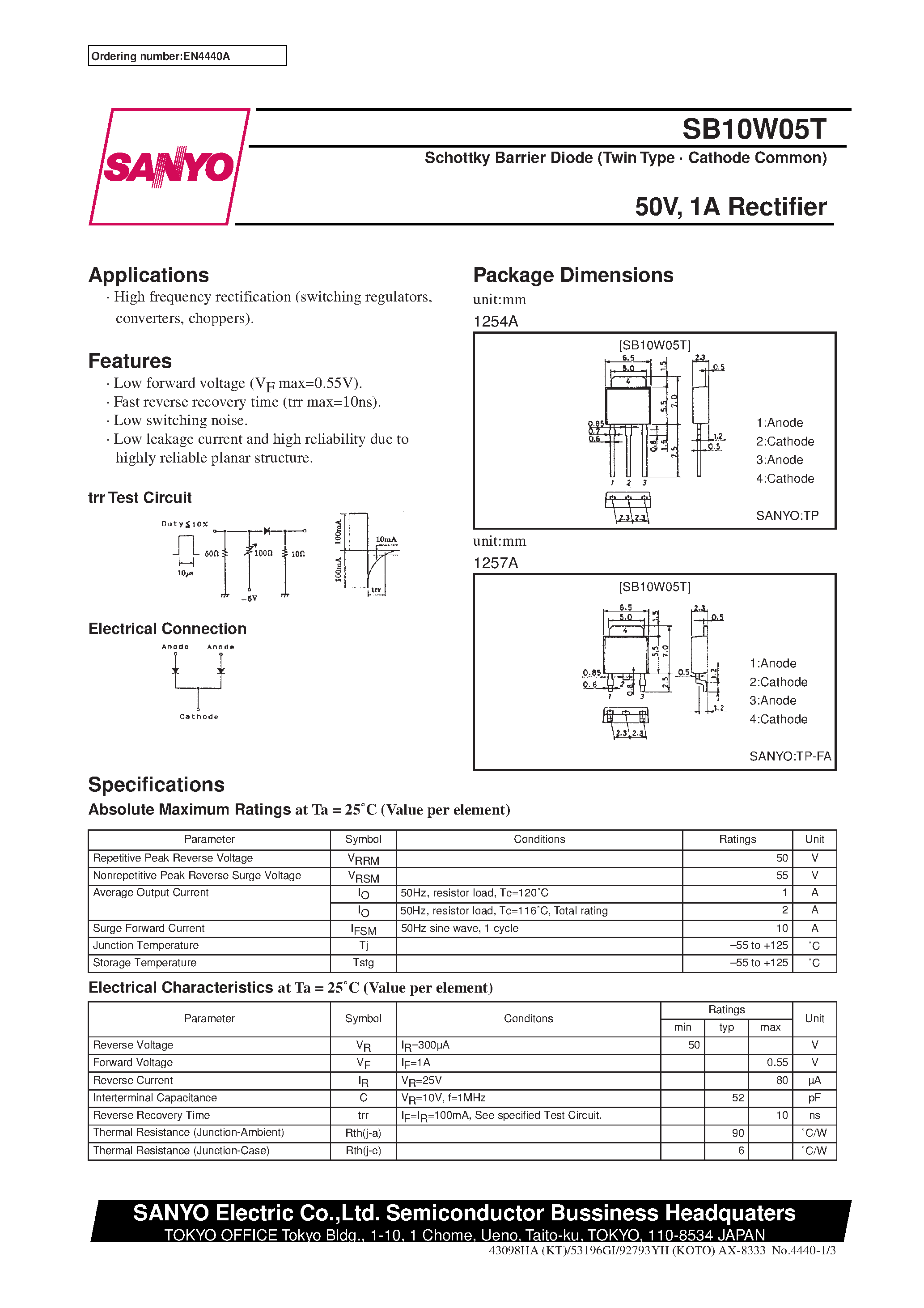 Datasheet SB10W05T - 50V/ 1A Rectifier page 1