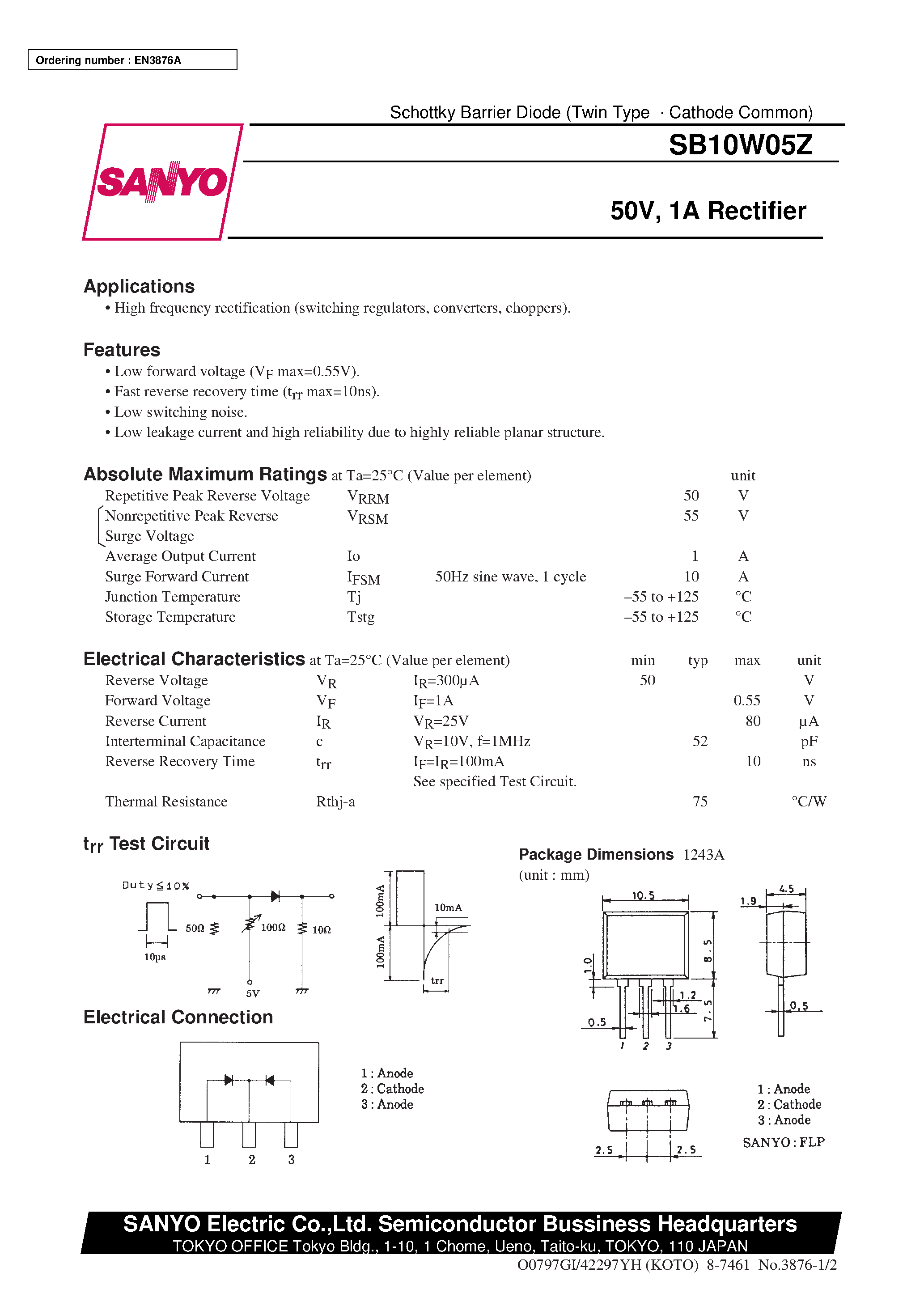 Datasheet SB10W05Z - 50V/ 1A Rectifier page 1