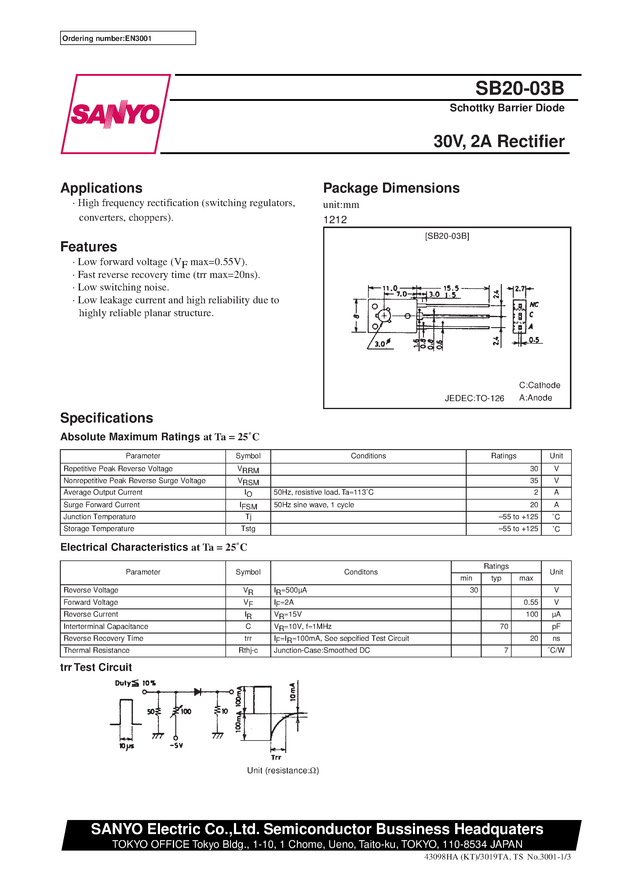 Datasheet SB20-03B page 1 Datasheet SB20-03B - 30V/ 2A Rectifier page 1