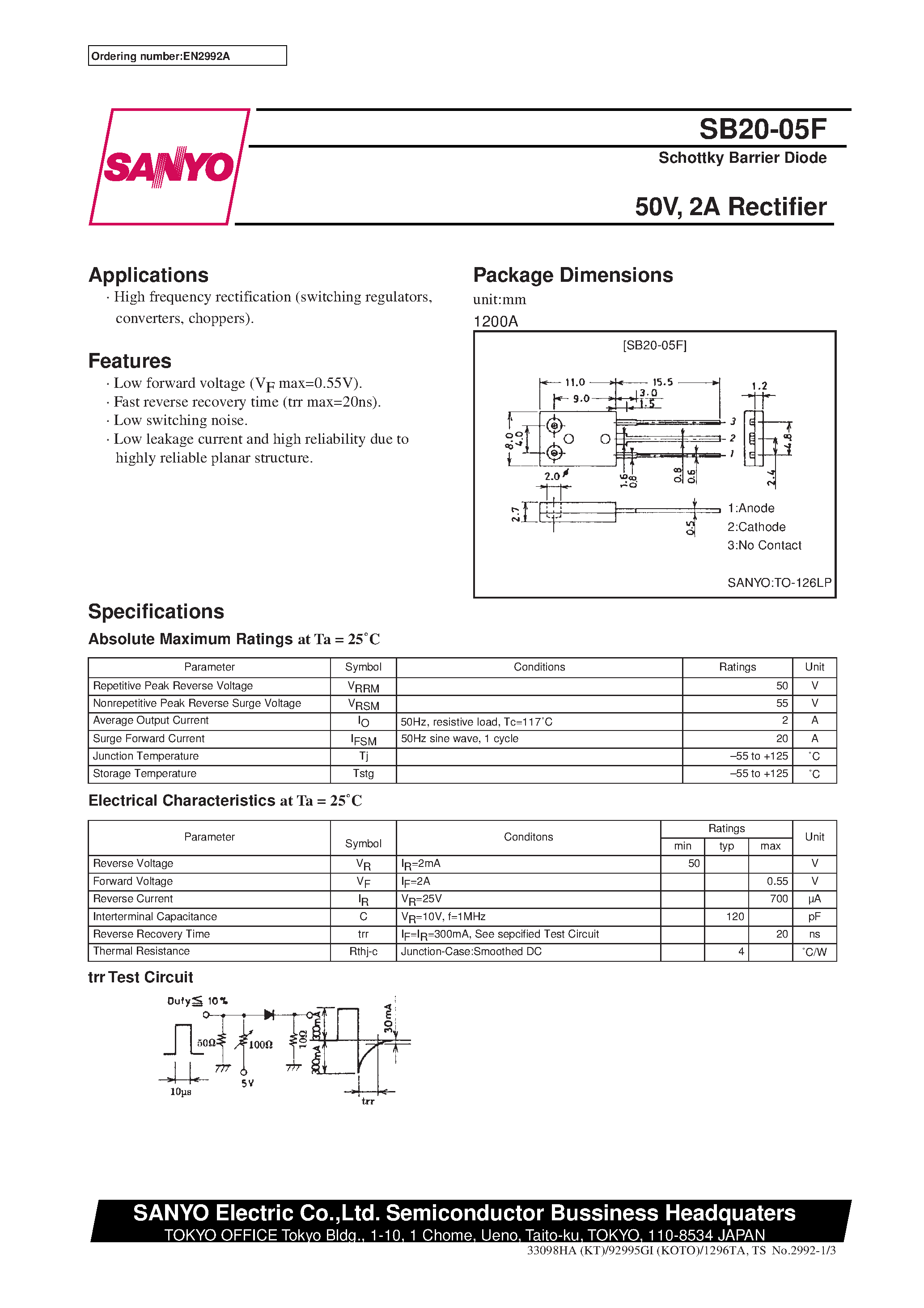 Datasheet SB20-05F - 50V/ 2A Rectifier page 1
