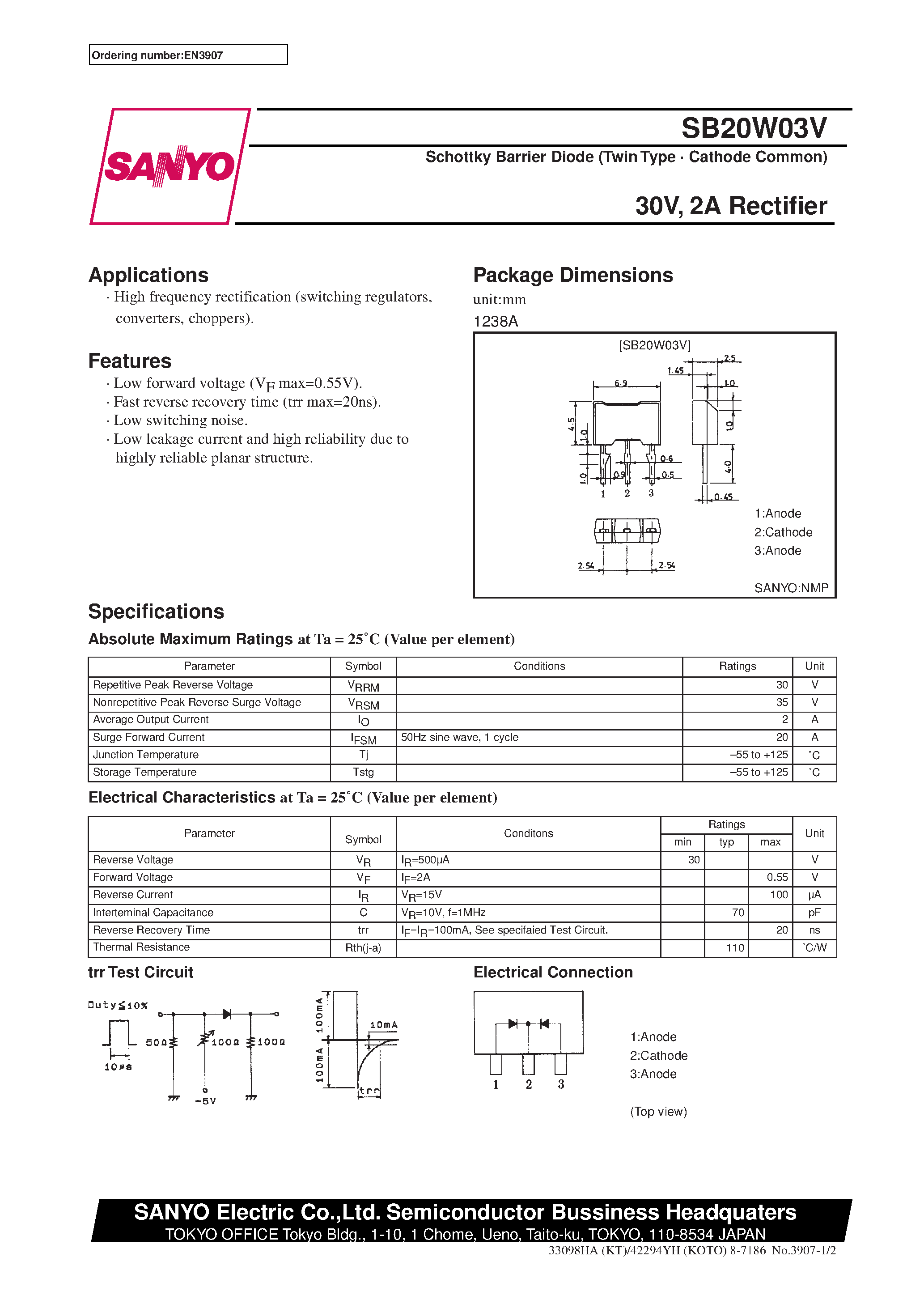 Datasheet SB20W03V page 1 Datasheet SB20W03V - 30V/ 2A Rectifier page 1