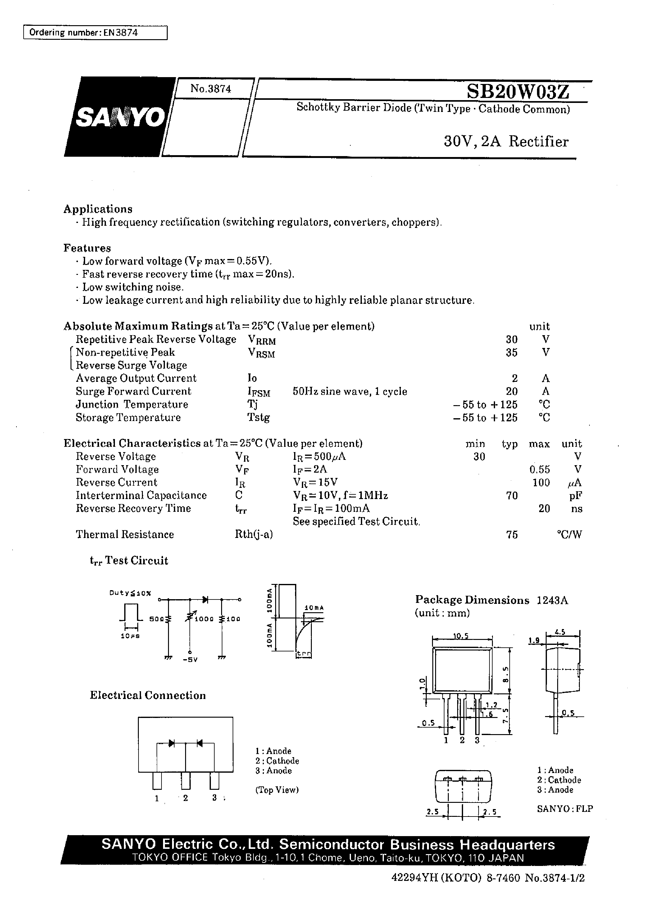 Datasheet SB20W03Z page 1 Datasheet SB20W03Z - 30V/ 2A Rectifier page 1