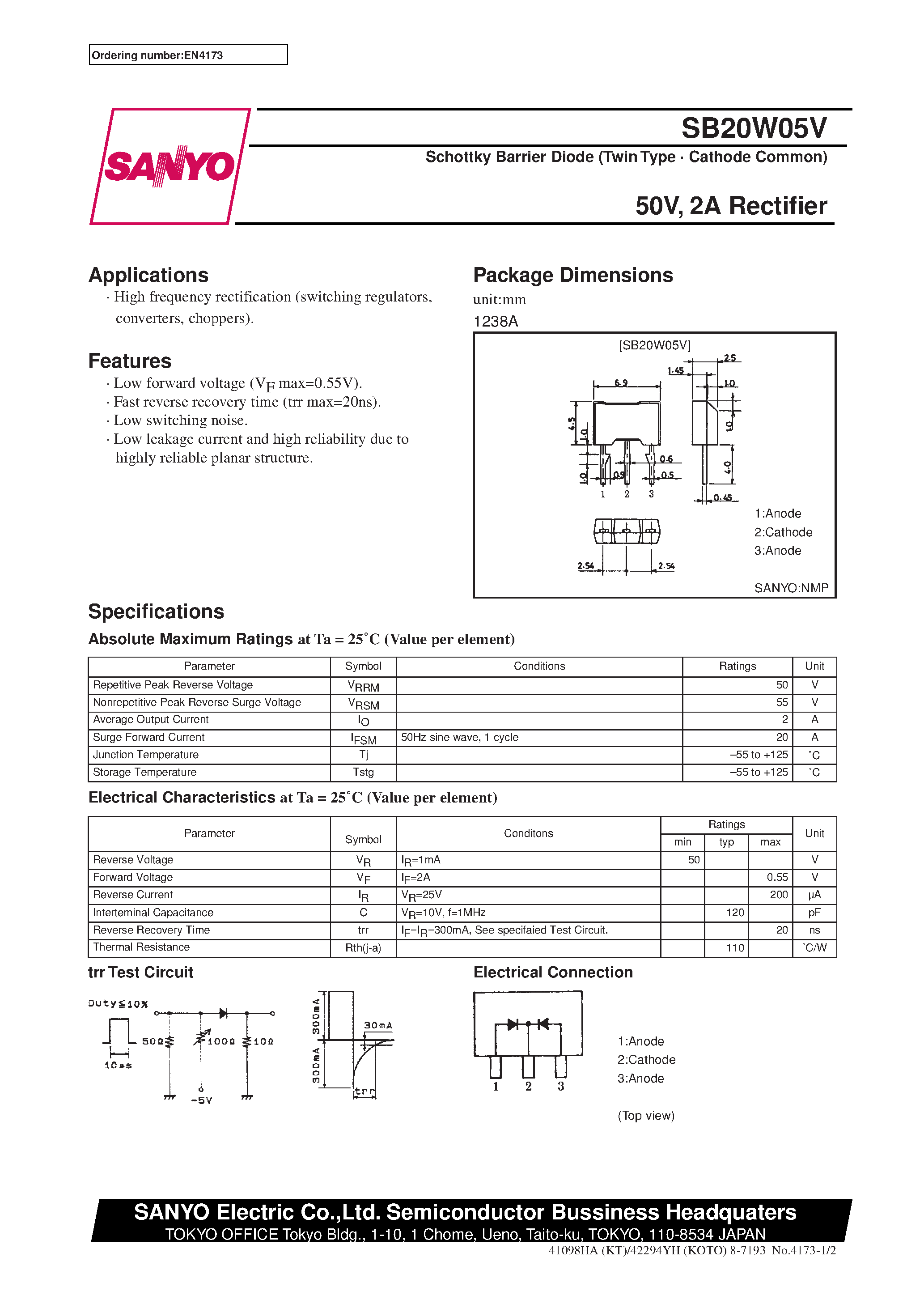 Datasheet SB20W05V - 50V/ 2A Rectifier page 1