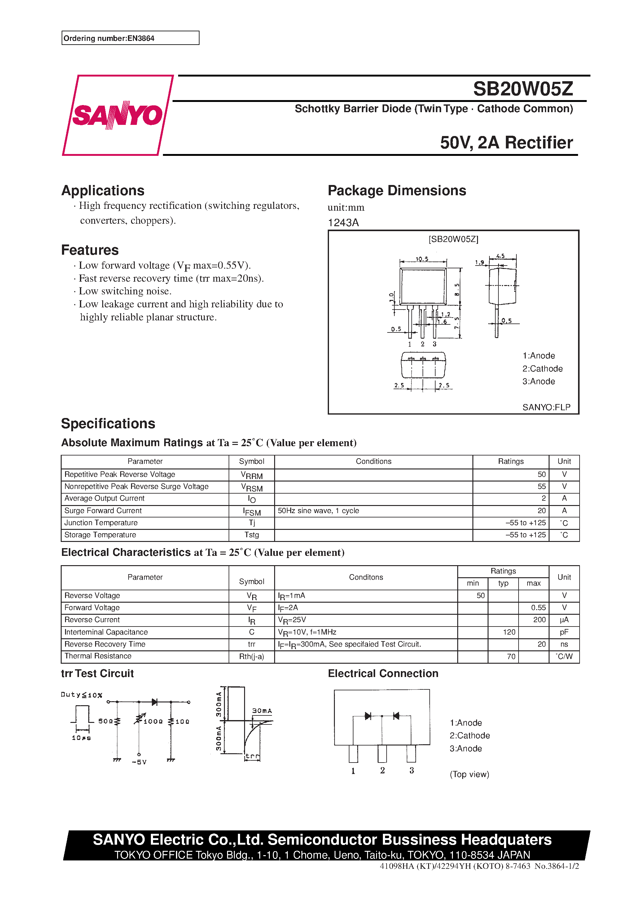 Datasheet SB20W05Z page 1 Datasheet SB20W05Z - 50V/ 2A Rectifier page 1