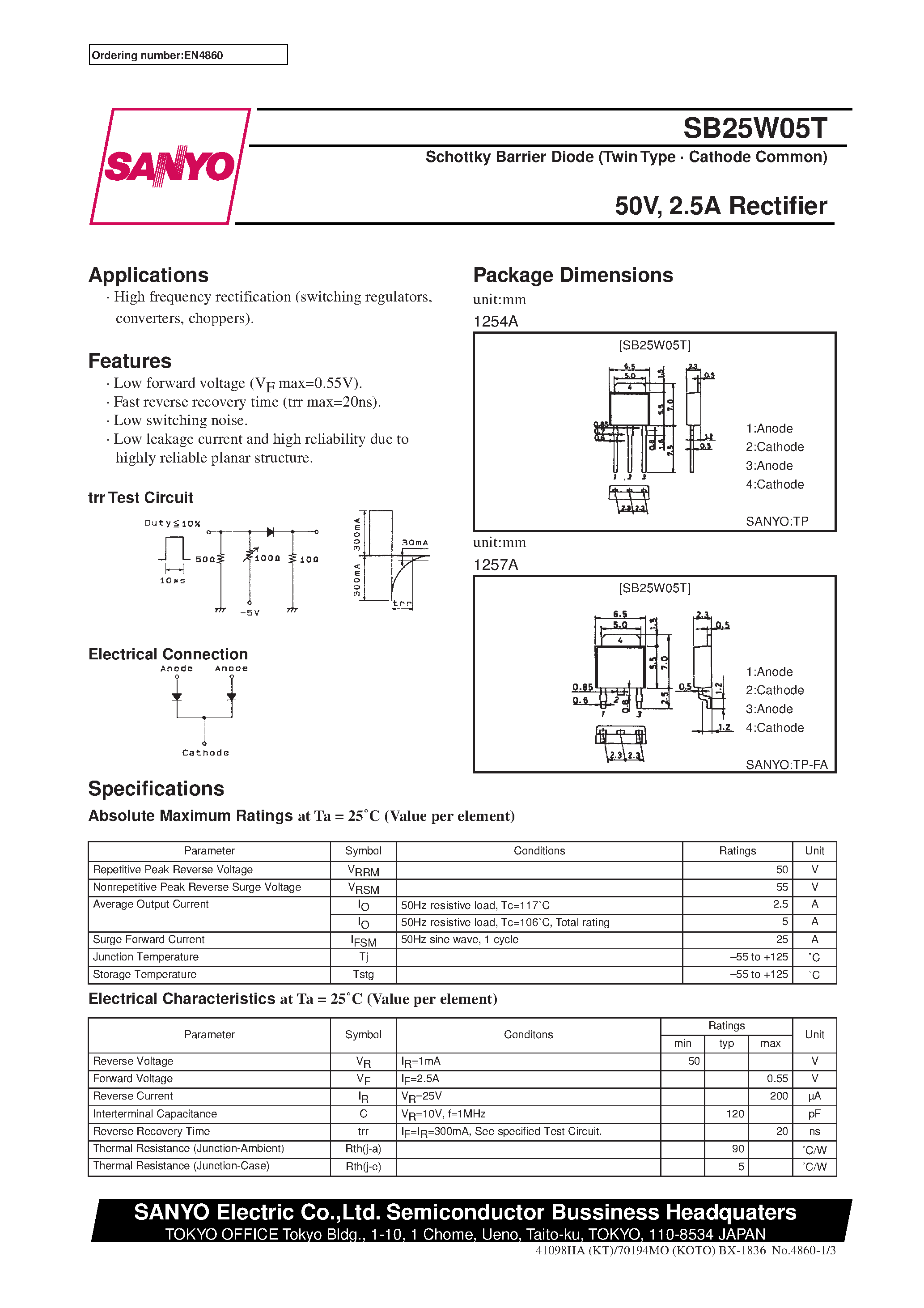 Datasheet SB25W05T - 50V/ 2.5A Rectifier page 1