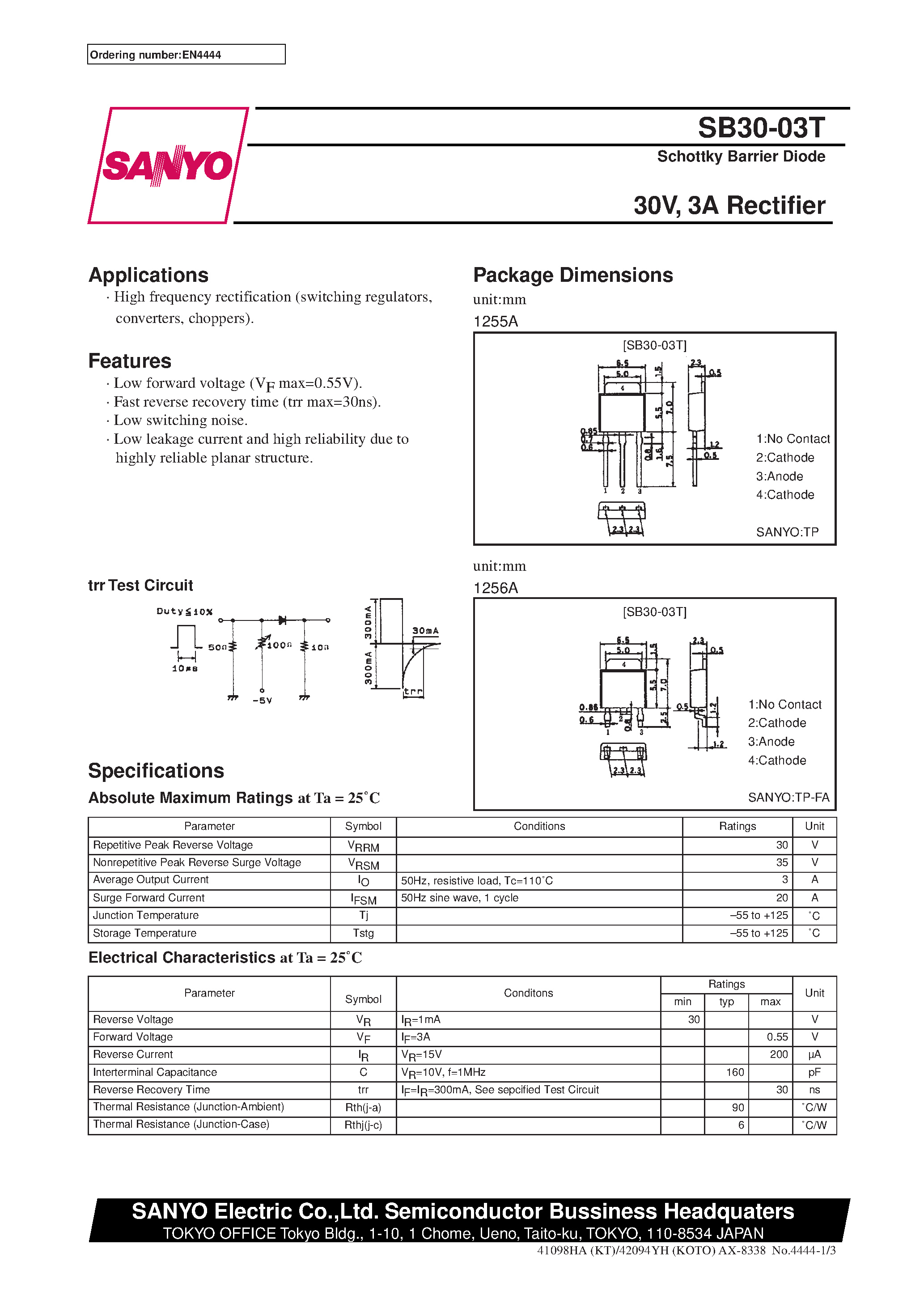 Datasheet SB30-03T page 1 Datasheet SB30-03T - 30V/ 3A Rectifier page 1