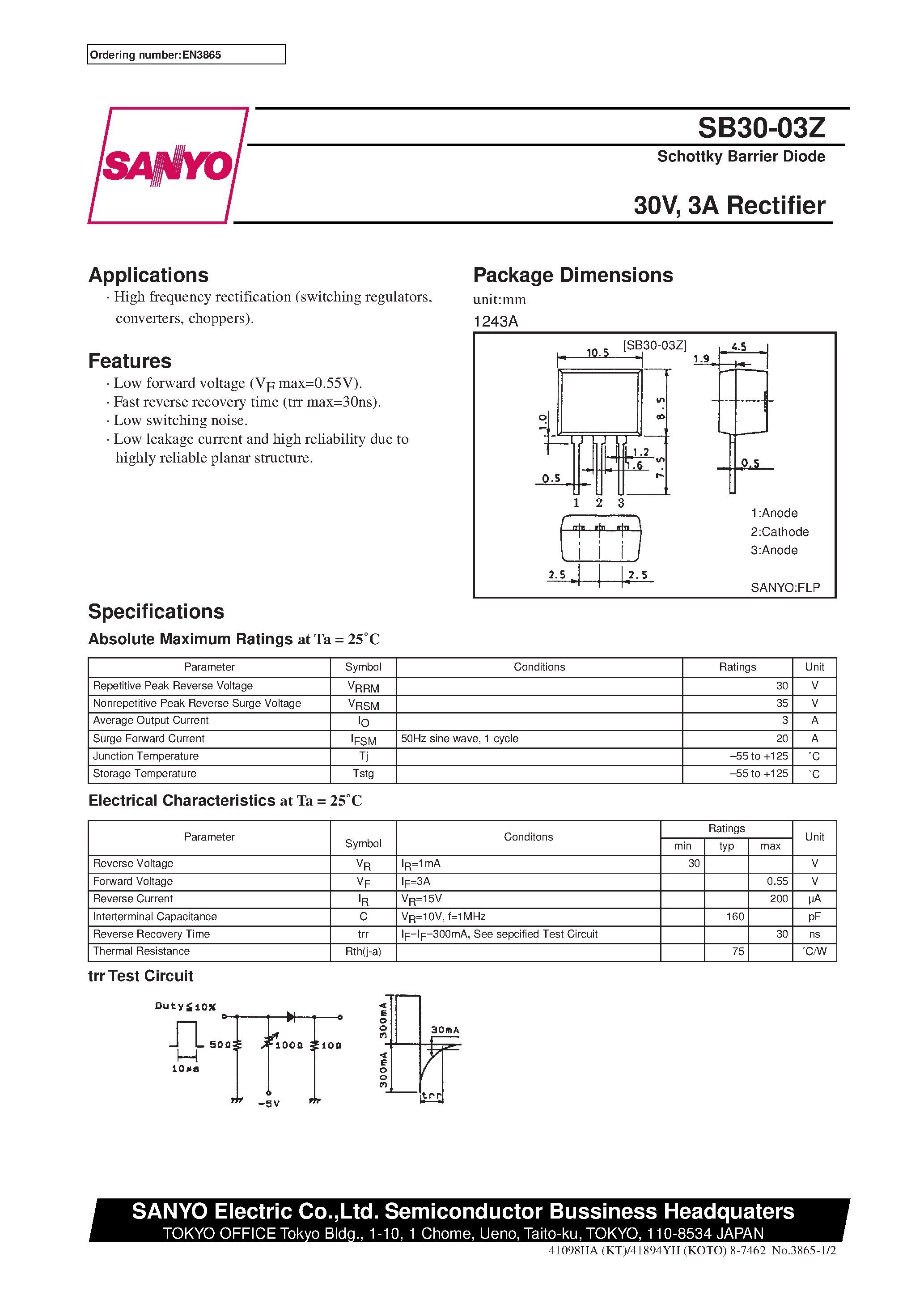 Datasheet SB30-03Z page 1 Datasheet SB30-03Z - 30V/ 3A Rectifier page 1