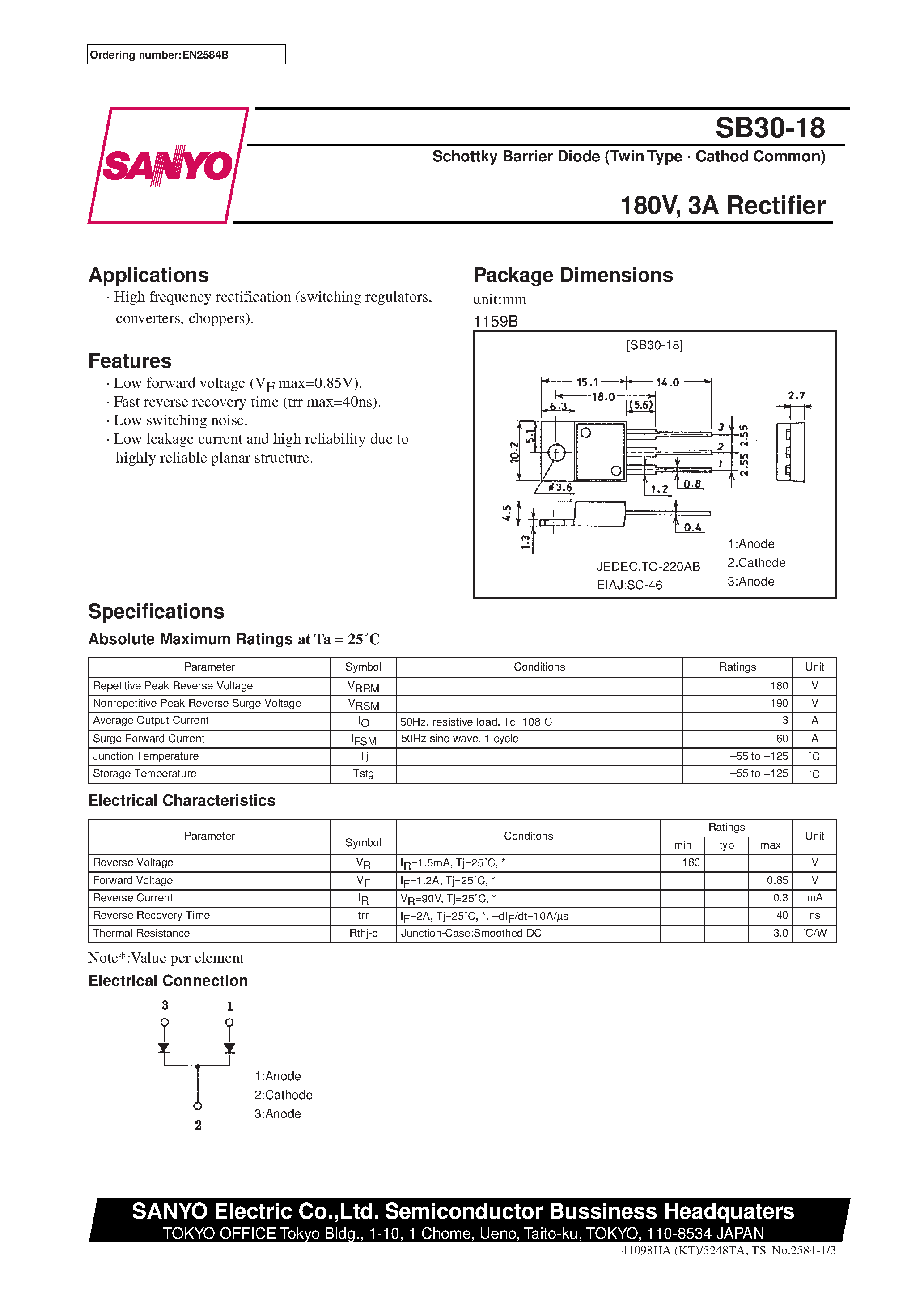 Datasheet SB30-18 page 1 Datasheet SB30-18 - 180V/ 3A Rectifier page 1