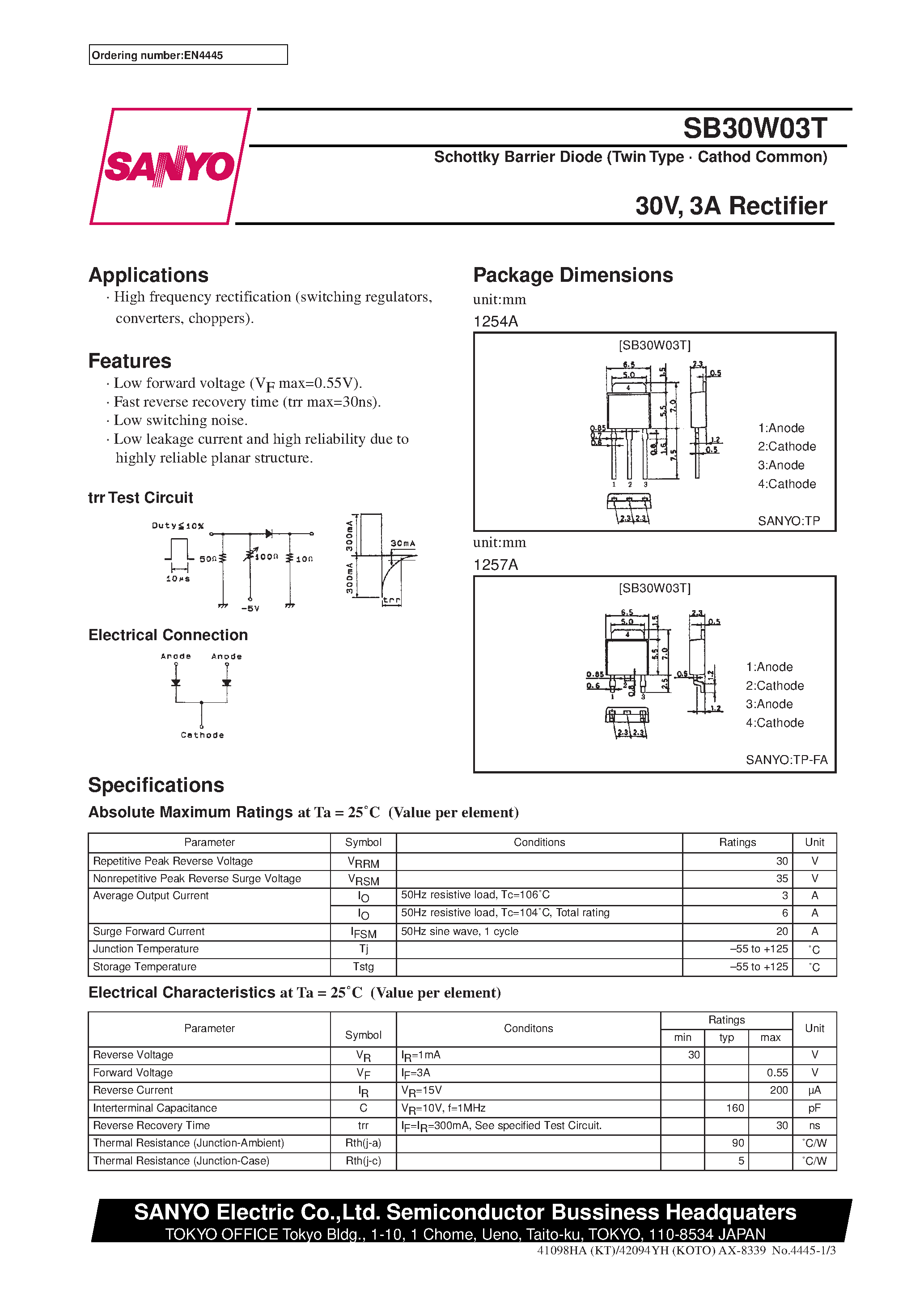 Datasheet SB30W03T page 1 Datasheet SB30W03T - 30V/ 3A Rectifier page 1