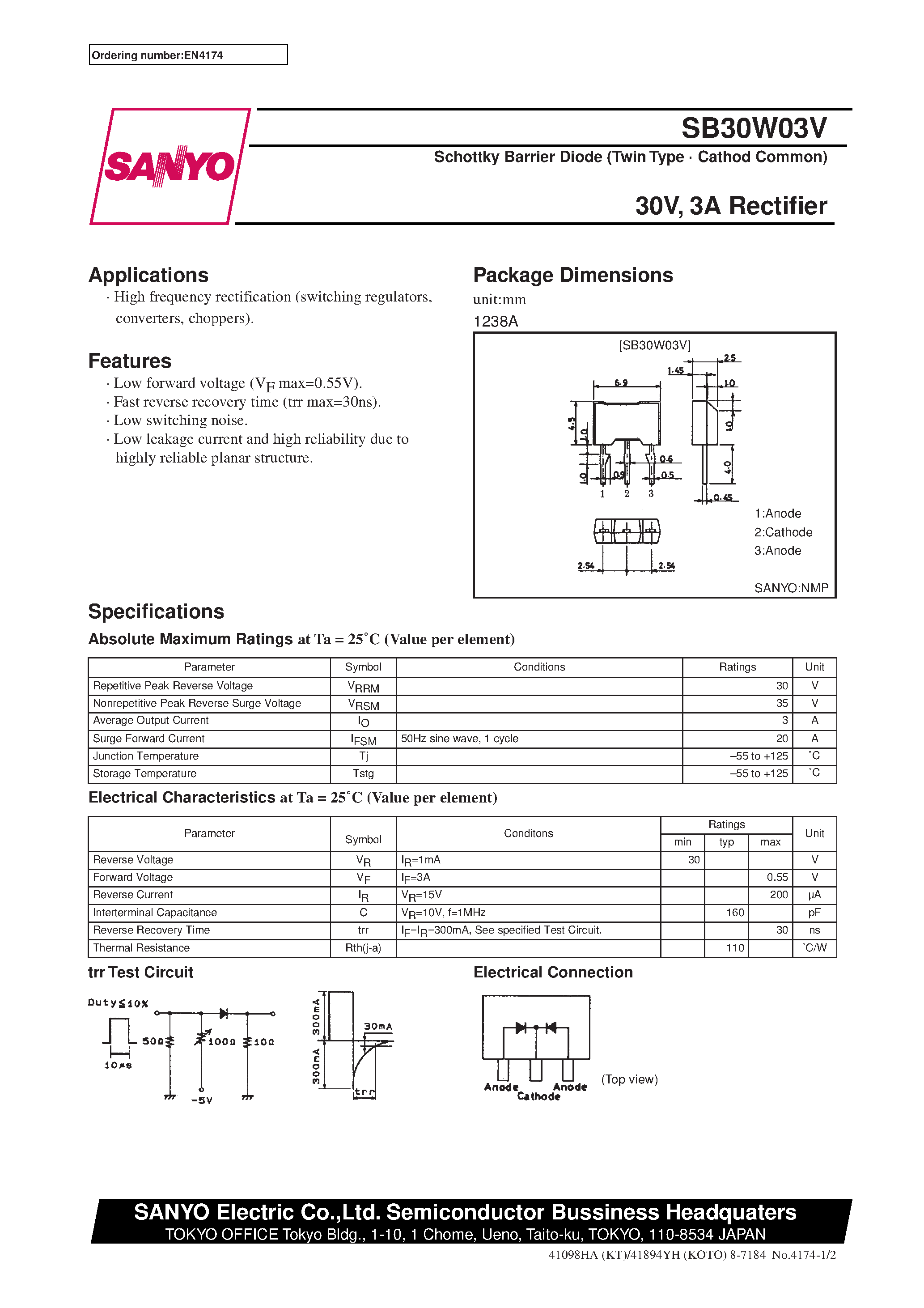 Datasheet SB30W03V - 30V/ 3A Rectifier page 1