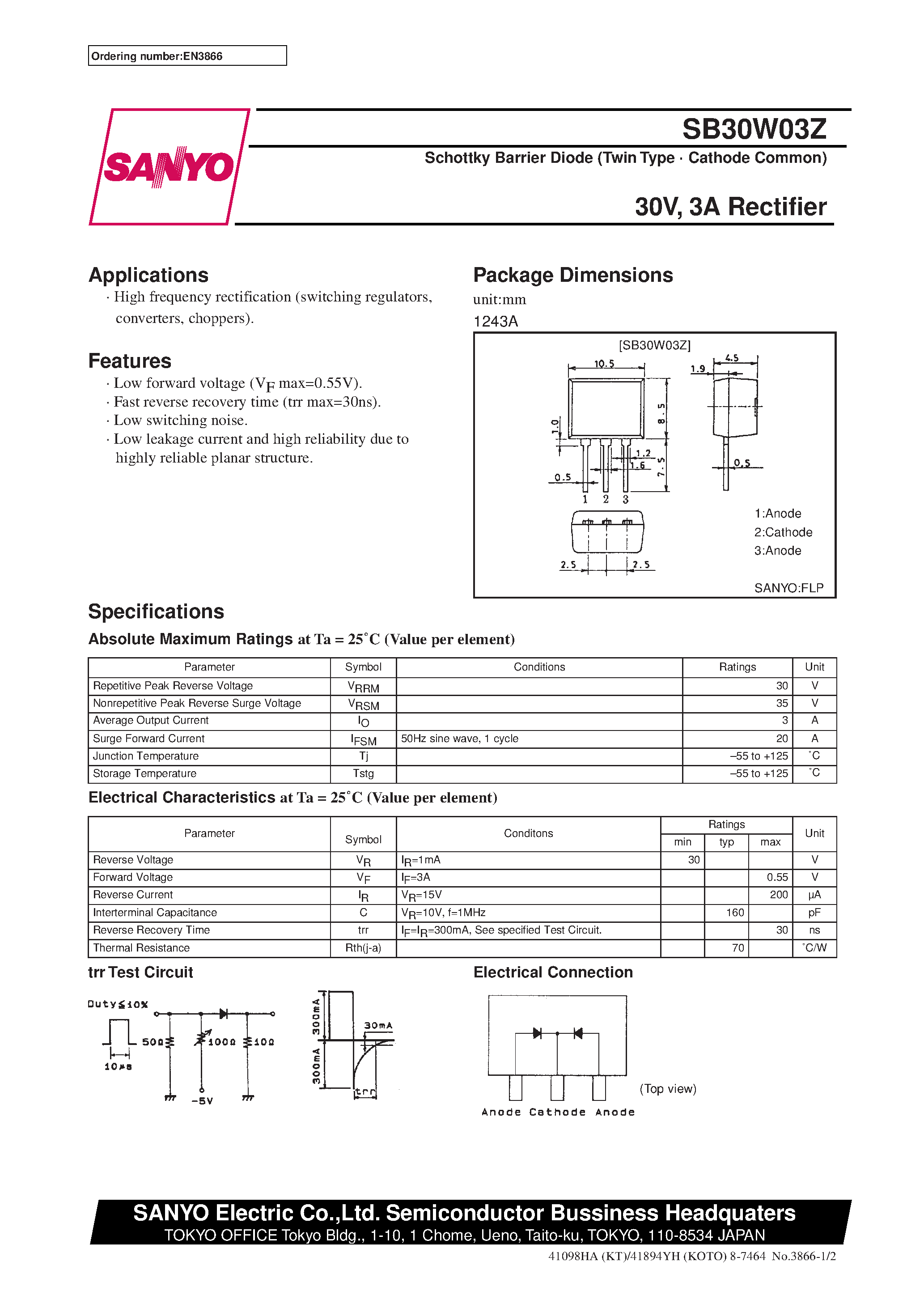 Datasheet SB30W03Z page 1 Datasheet SB30W03Z - 30V/ 3A Rectifier page 1