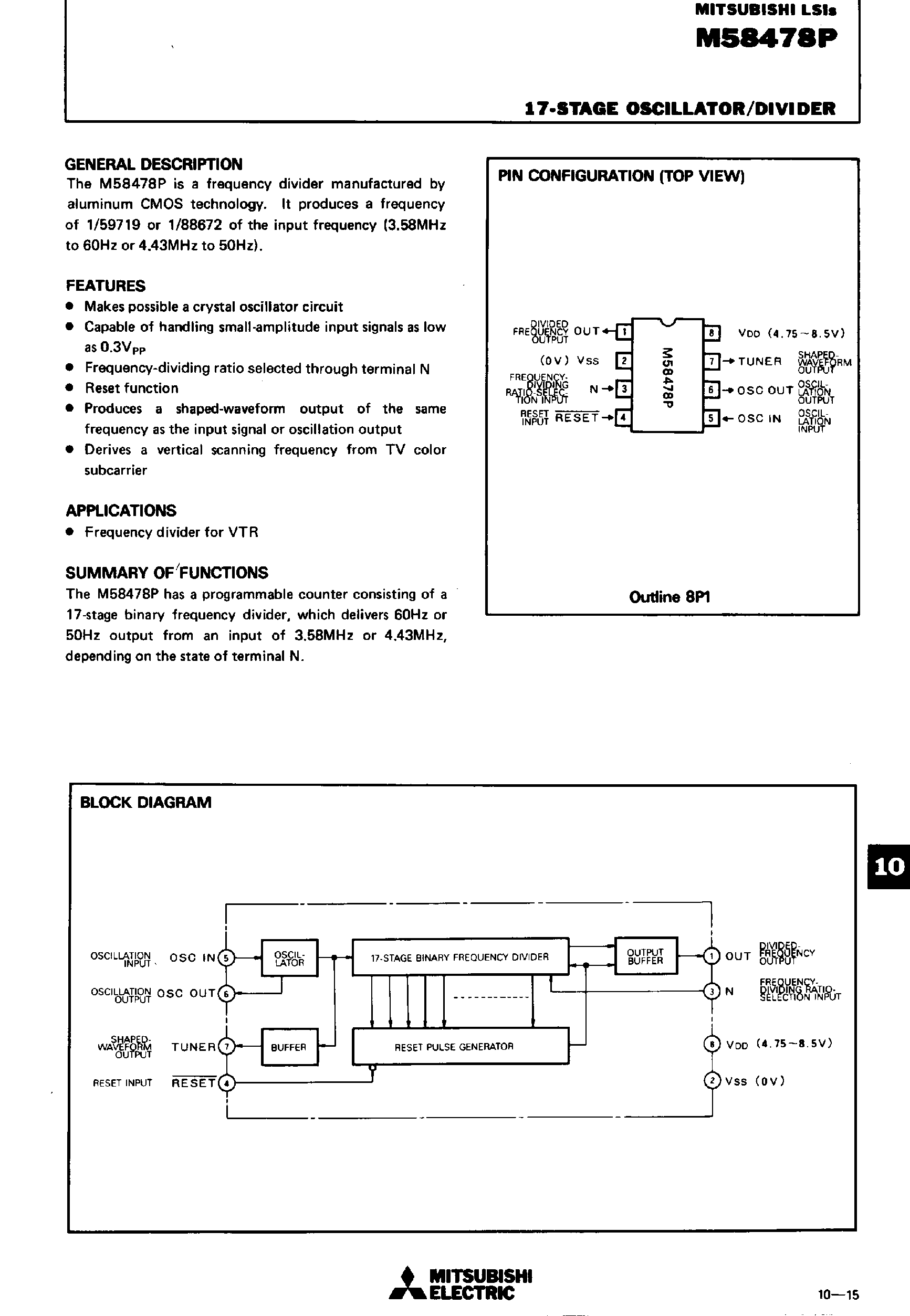 Datasheet M58478 - 17-Stage Oscillator / Drvider page 1
