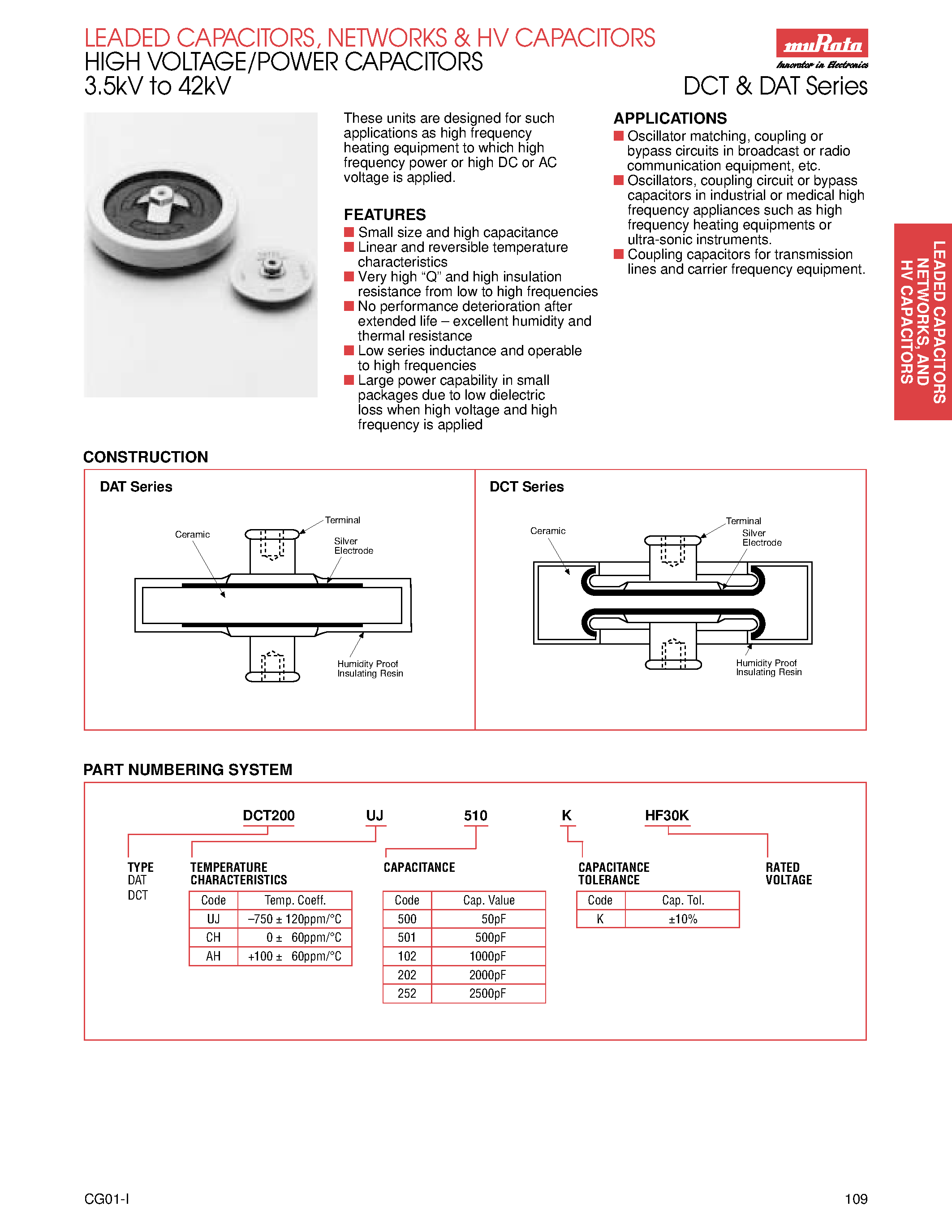 Datasheet DCT - Leaded Capacitors / Networks & HV Capacitors page 1