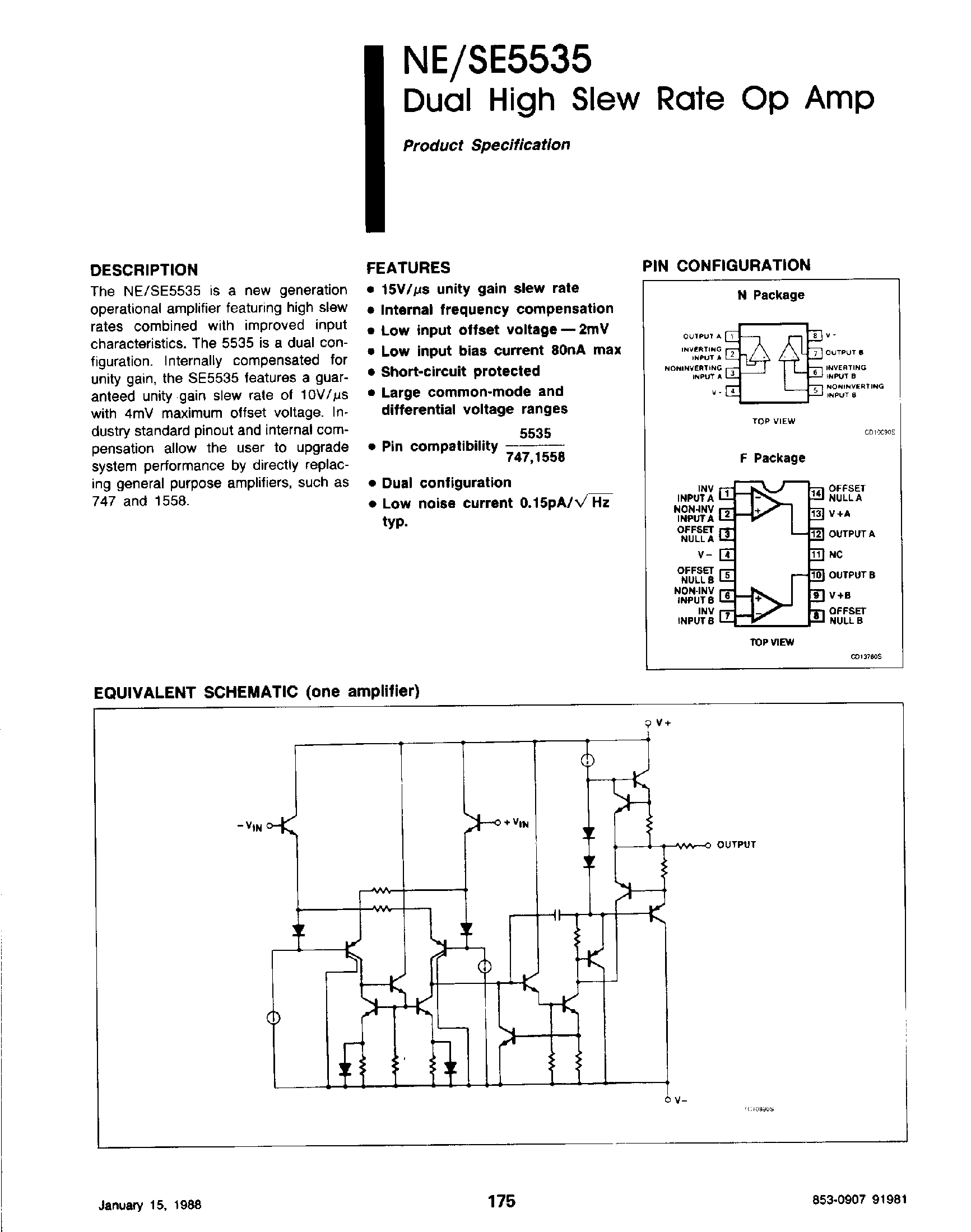 Datasheet NE5535 page 1 Datasheet NE5535 - Dual High Slew Rate Op Amp page 1