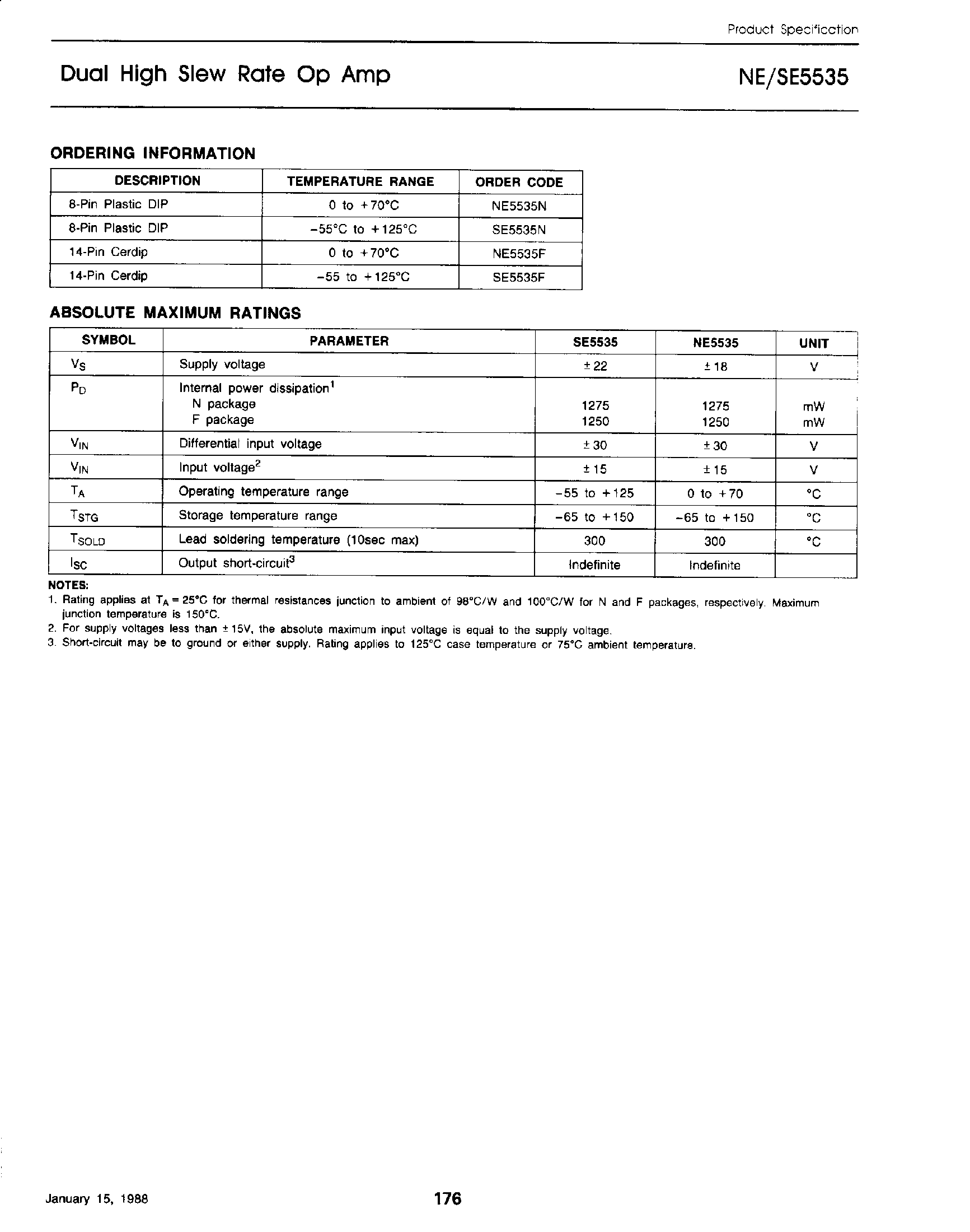 Datasheet NE5535 page 2 Datasheet NE5535 - Dual High Slew Rate Op Amp page 2