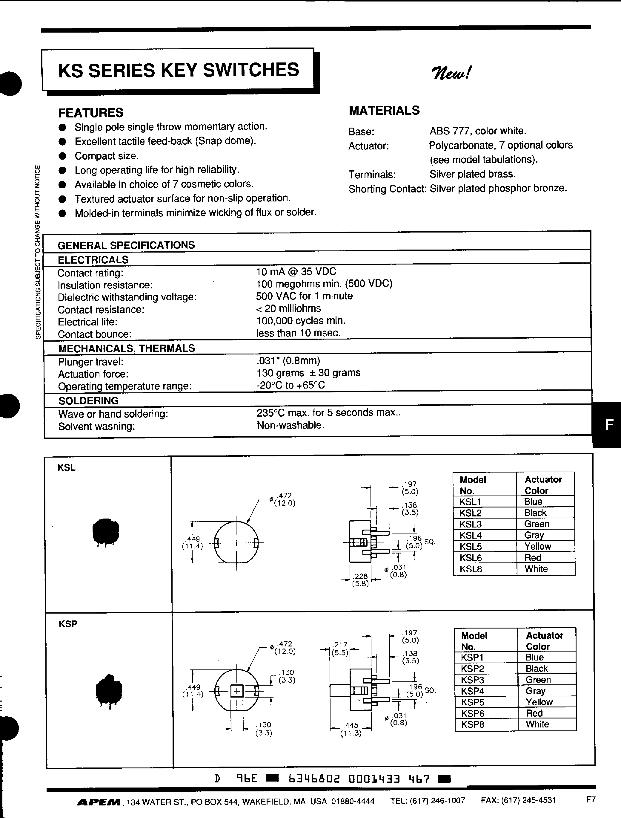 Даташит на микросхему KSS2 страница 1 Даташит KSS2 - KS Series Key Switches страница 1
