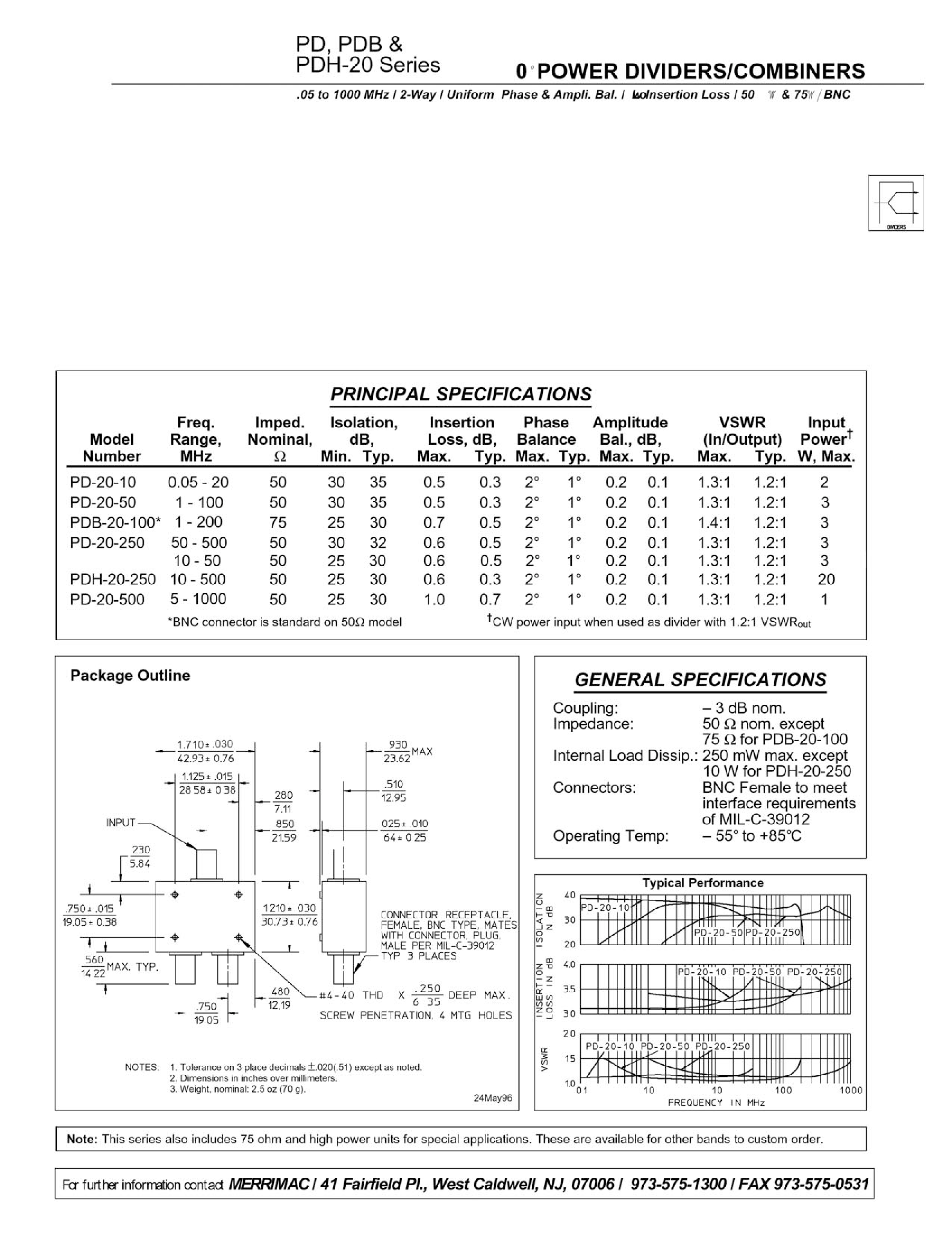 Datasheet PD-20 - 0 Power Dividers / Combiners page 1