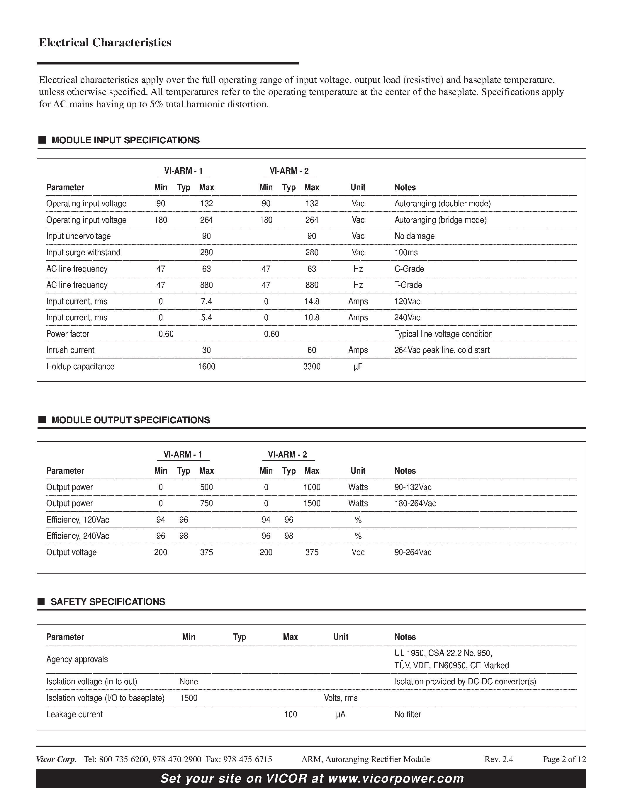 Datasheet VI-ARM-H2N - Autoranging Rectifier Modules Up to 1500 Watts page 2