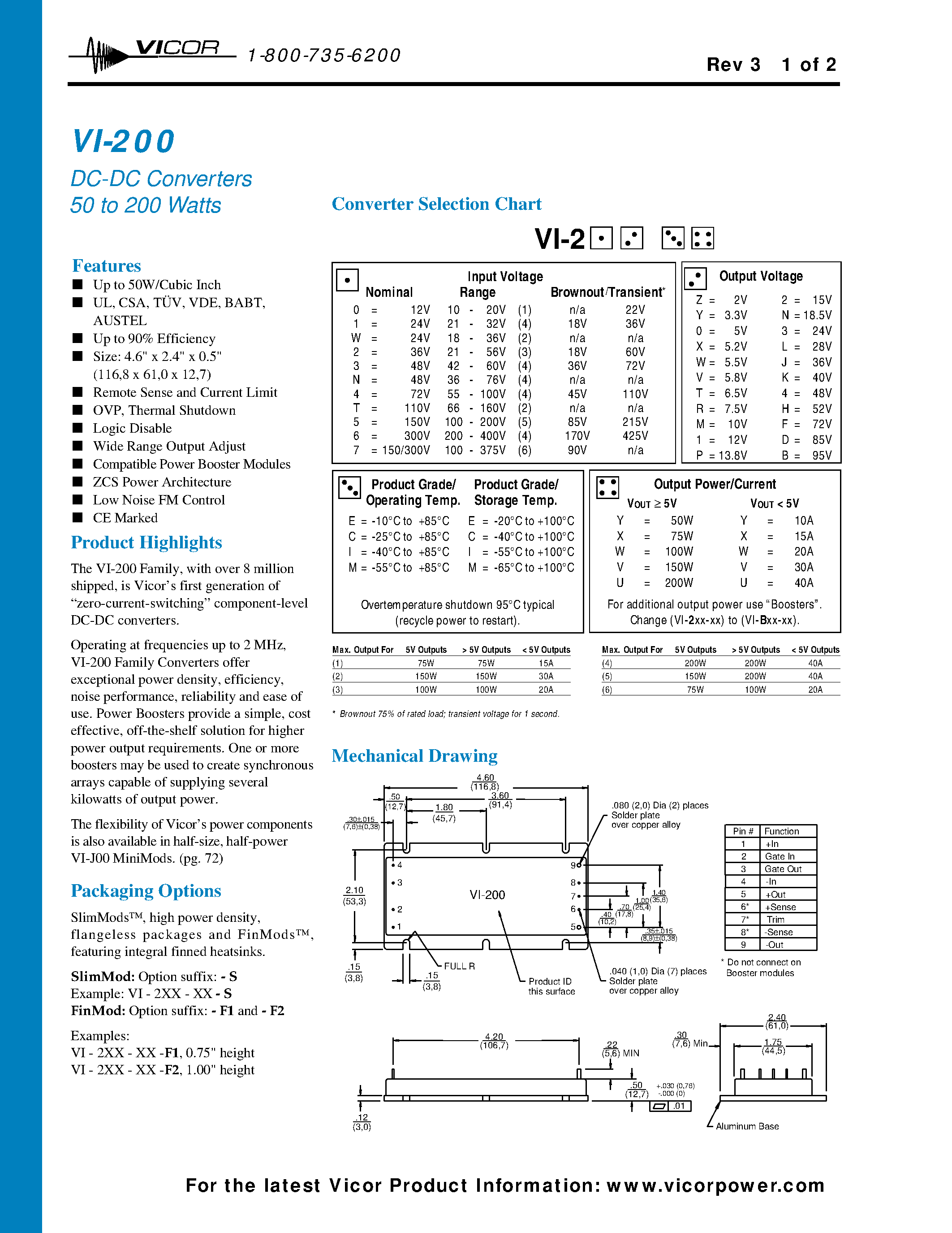 Datasheet VI-2N1CU - DC-DC Converters 50 to 200 Watts page 1