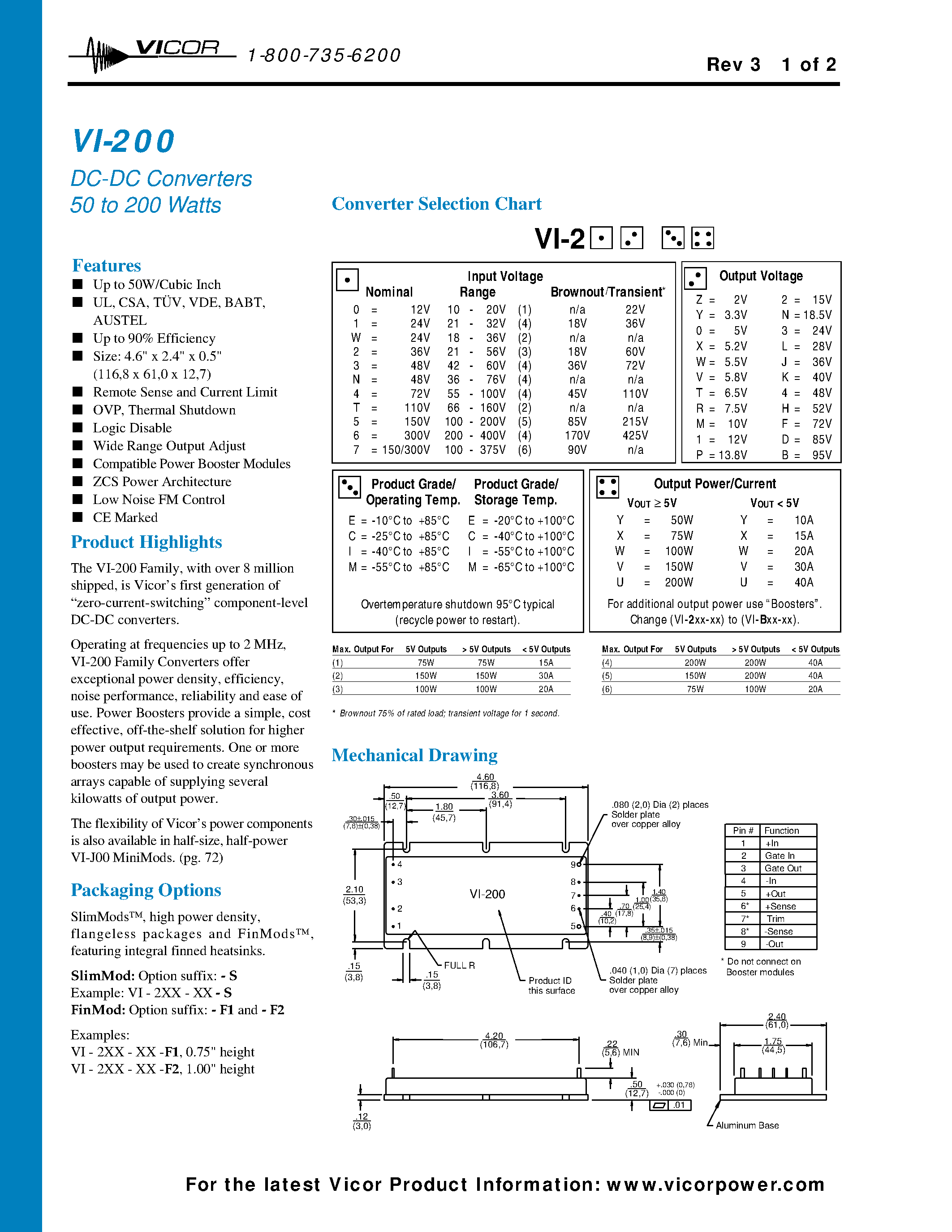 Даташит VI-2N1MX - DC-DC Converters 50 to 200 Watts страница 1