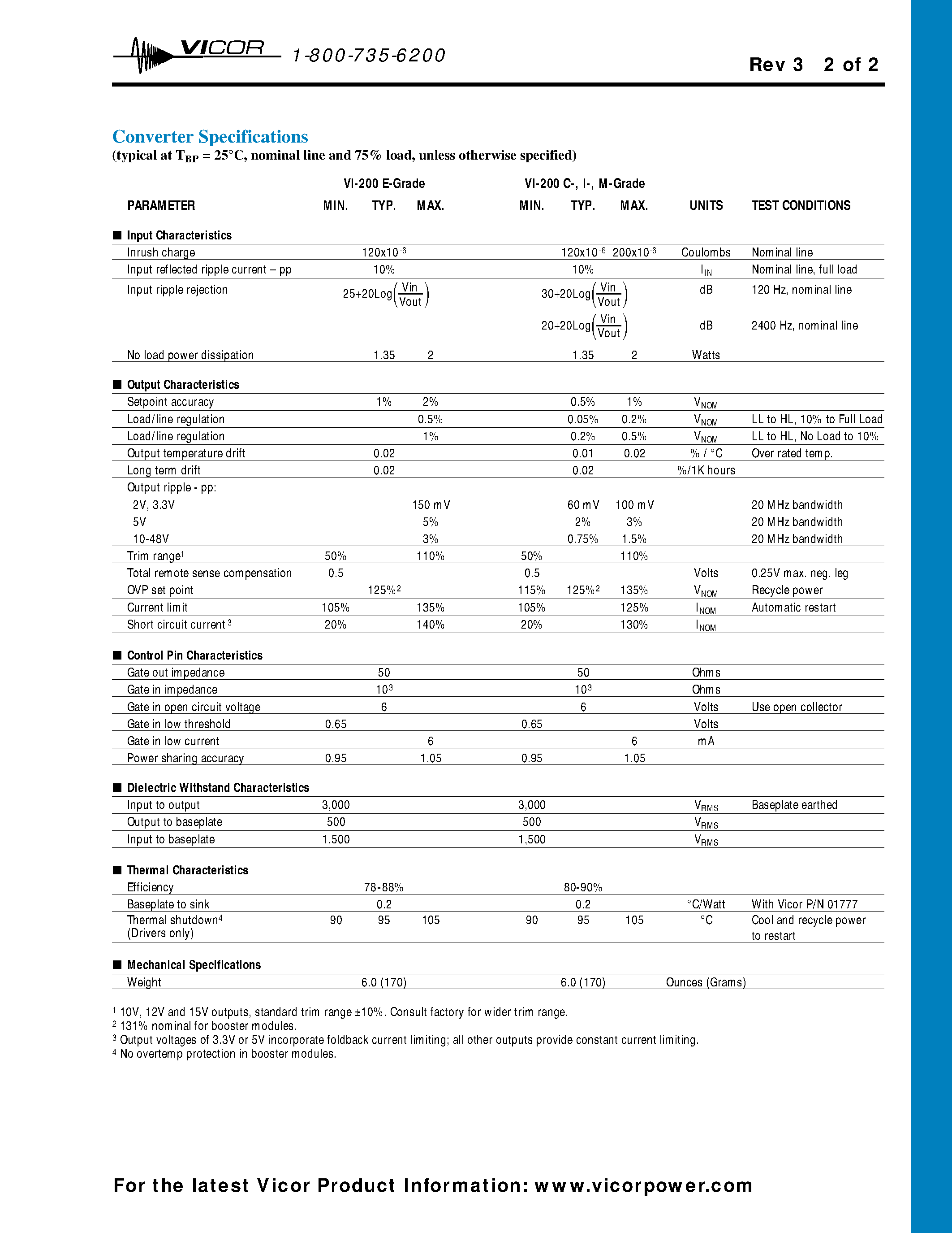 Datasheet VI-2N2MX page 2 Datasheet VI-2N2MX - DC-DC Converters 50 to 200 Watts page 2