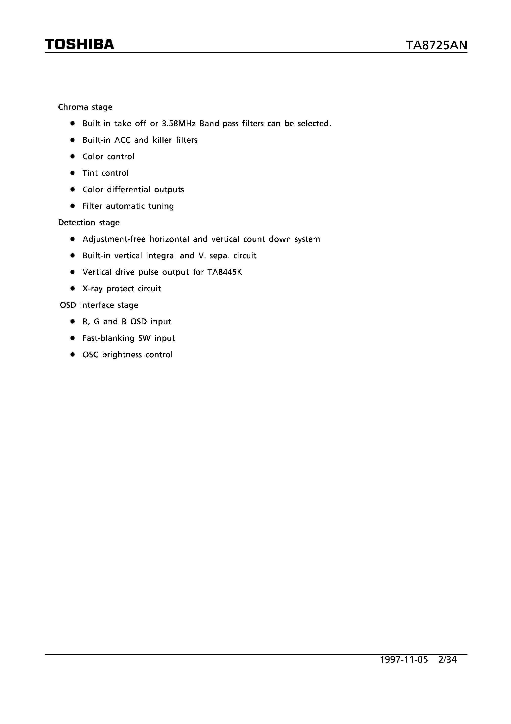 Datasheet TA8725AN - 1 chip cor NTSC page 2