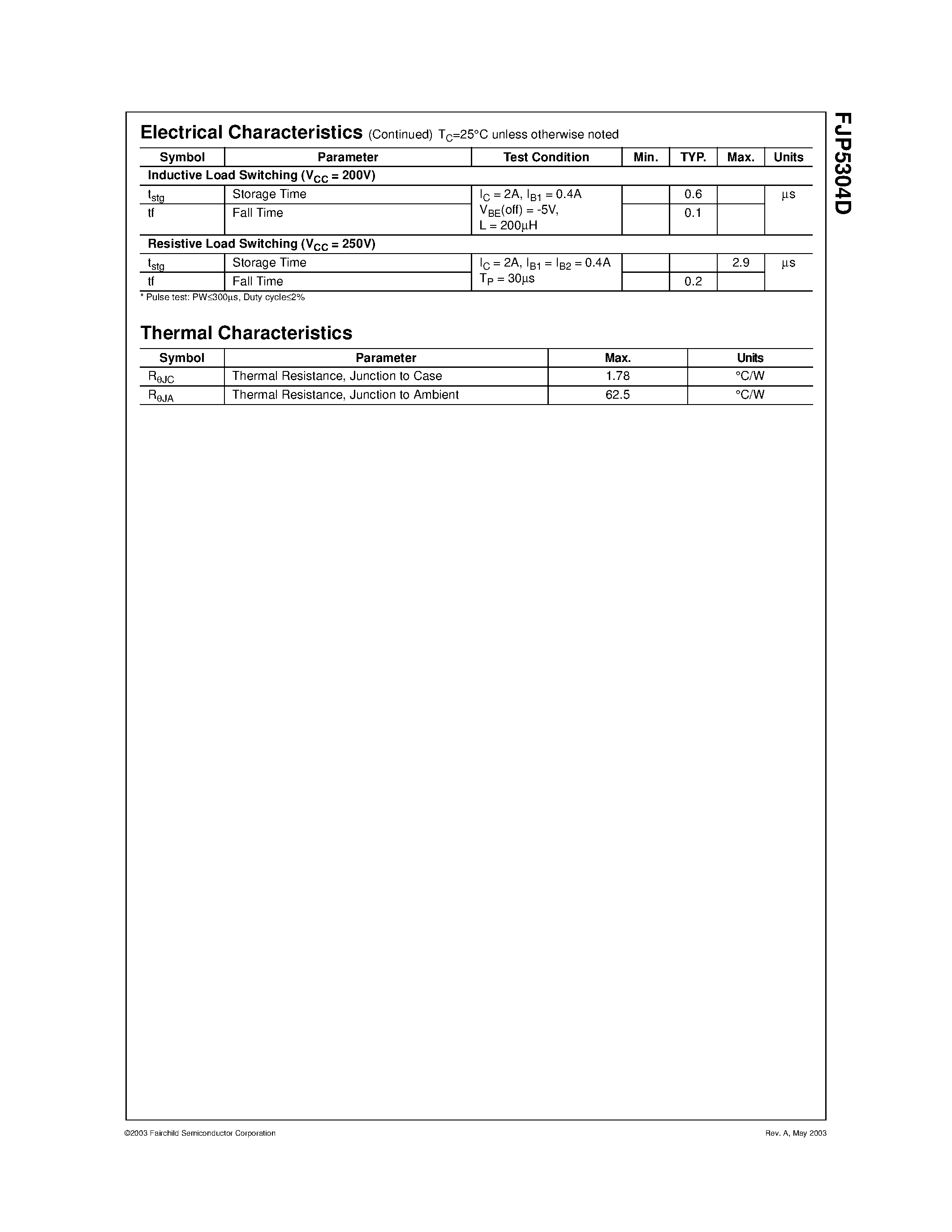 Даташит на микросхему FJP5304D страница 2 Даташит FJP5304D - High Voltage High Speed Power Switch Application страница 2