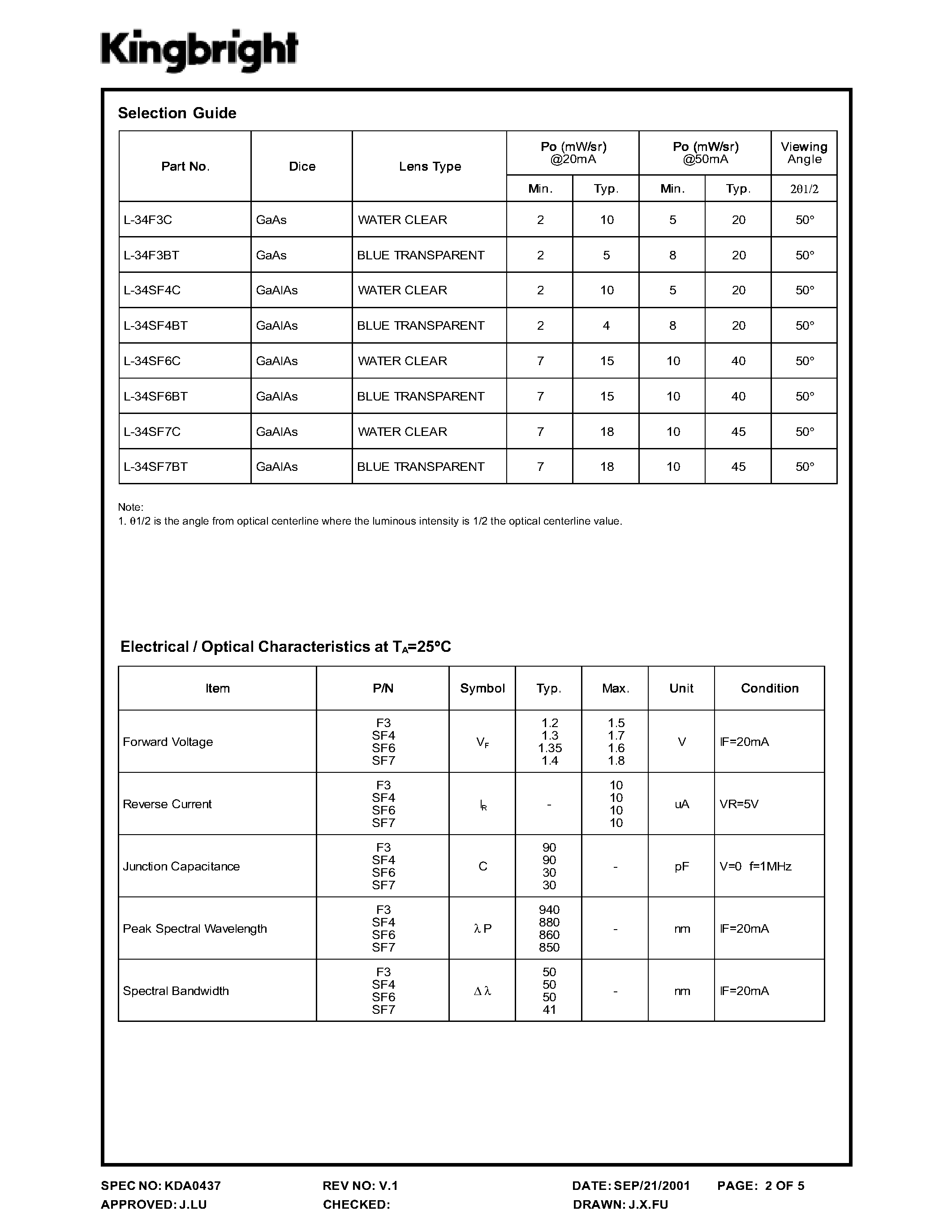 Datasheet L-34F3C - INFRA-RED EMITTIMG DIODES page 2