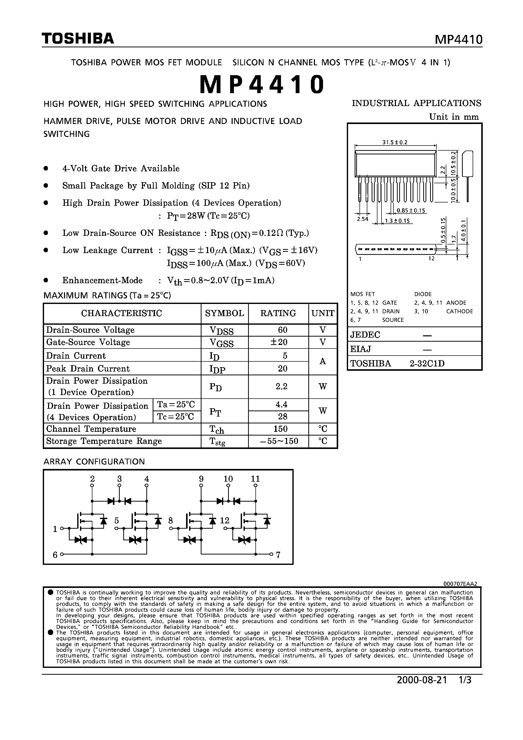 Datasheet MP4410 - POWER MOS FET MODULE SILICON N CHANNEL MOS TYPE page 1