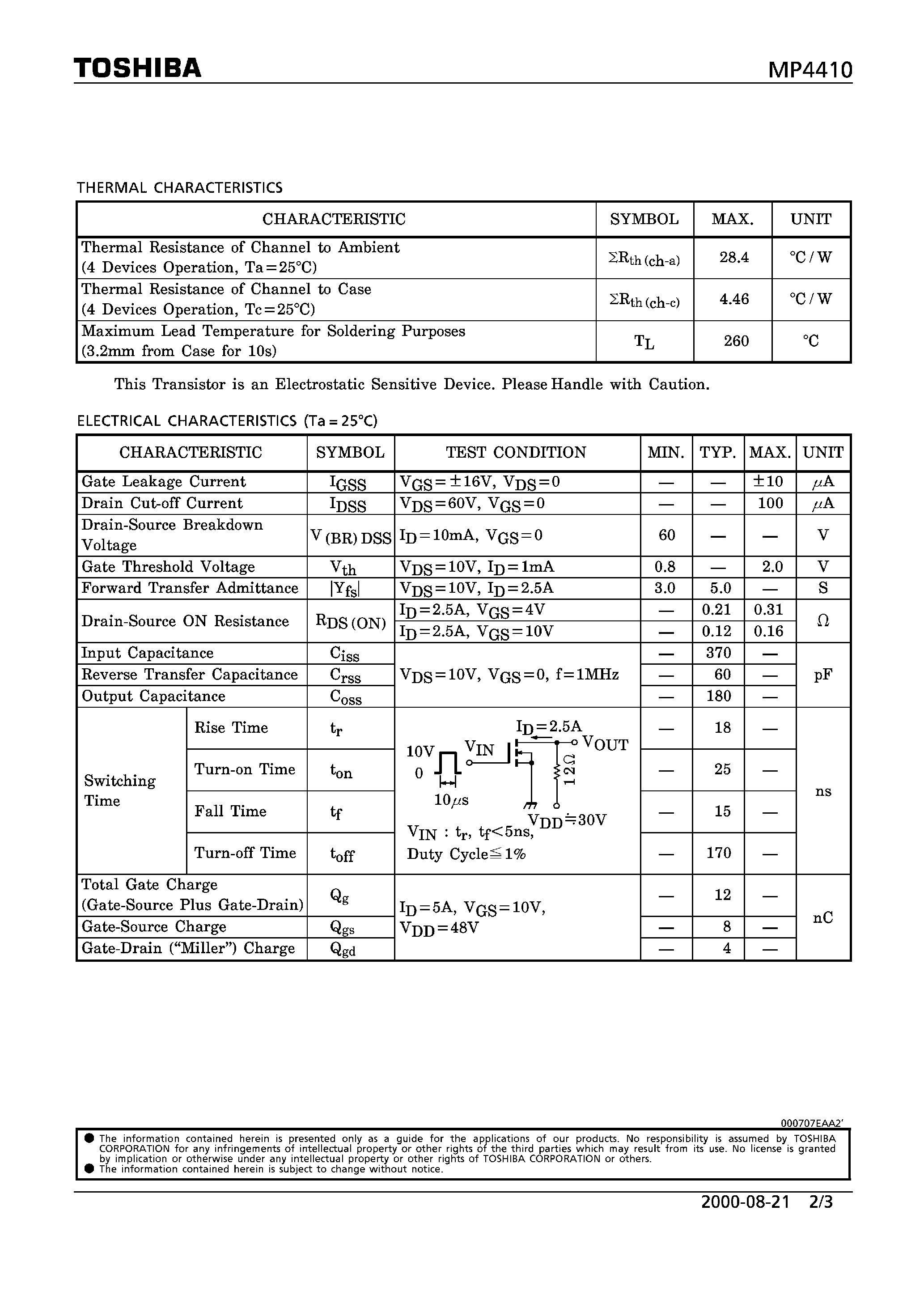 Datasheet MP4410 - POWER MOS FET MODULE SILICON N CHANNEL MOS TYPE page 2