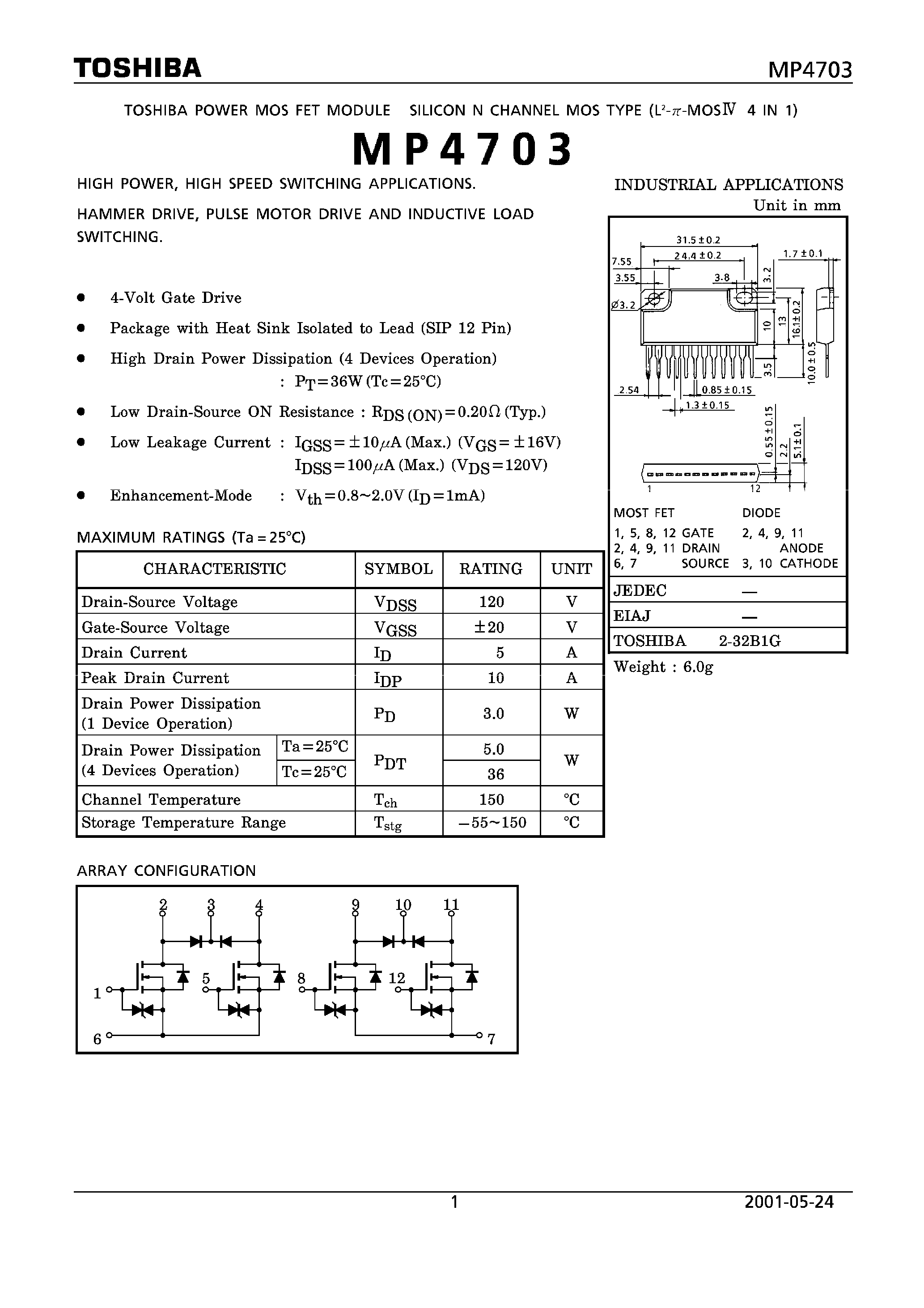 Datasheet MP4703 - POWER MOS FET MODULE SILICON N CHANNEL MOS TYPE page 1