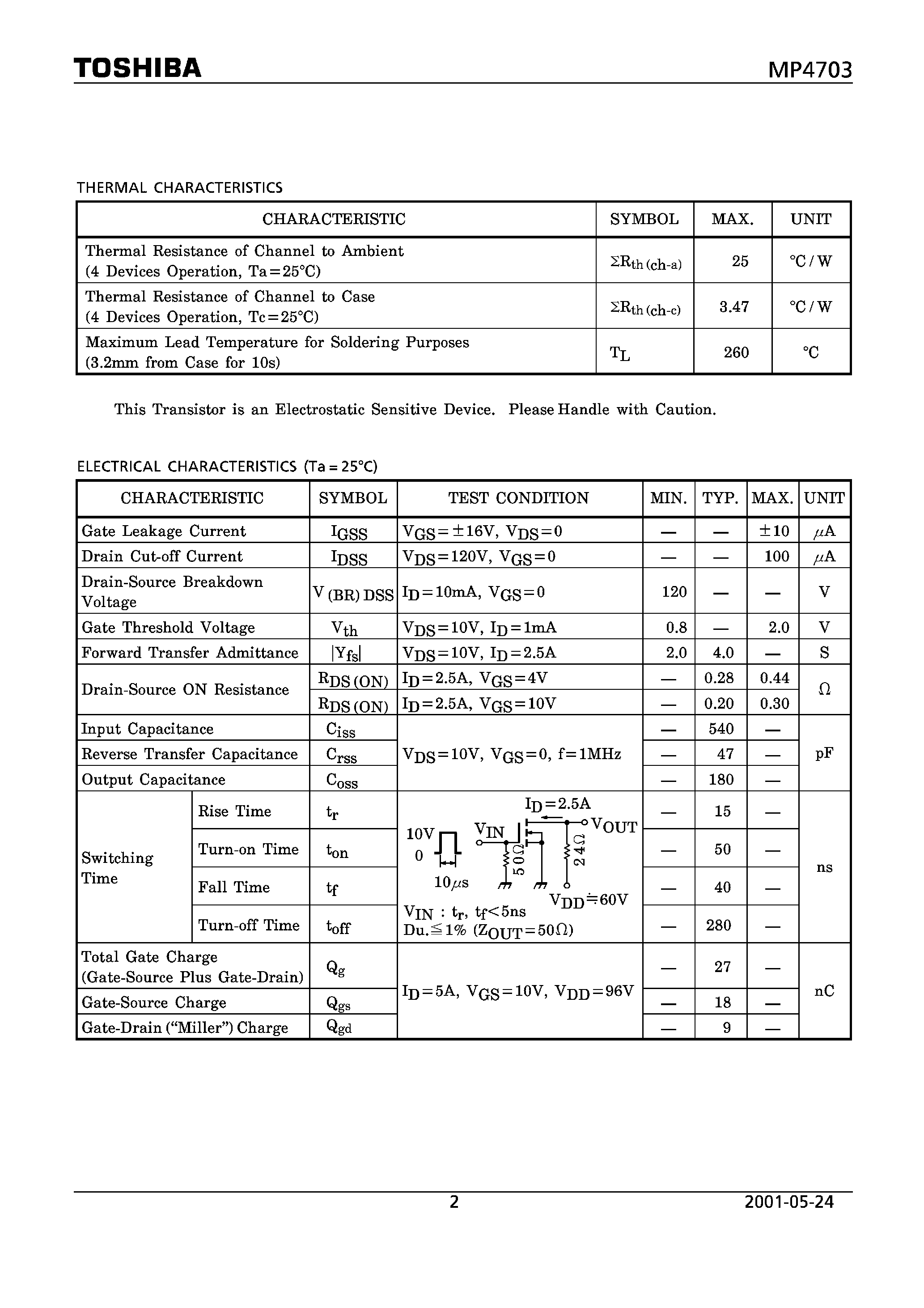 Datasheet MP4703 - POWER MOS FET MODULE SILICON N CHANNEL MOS TYPE page 2