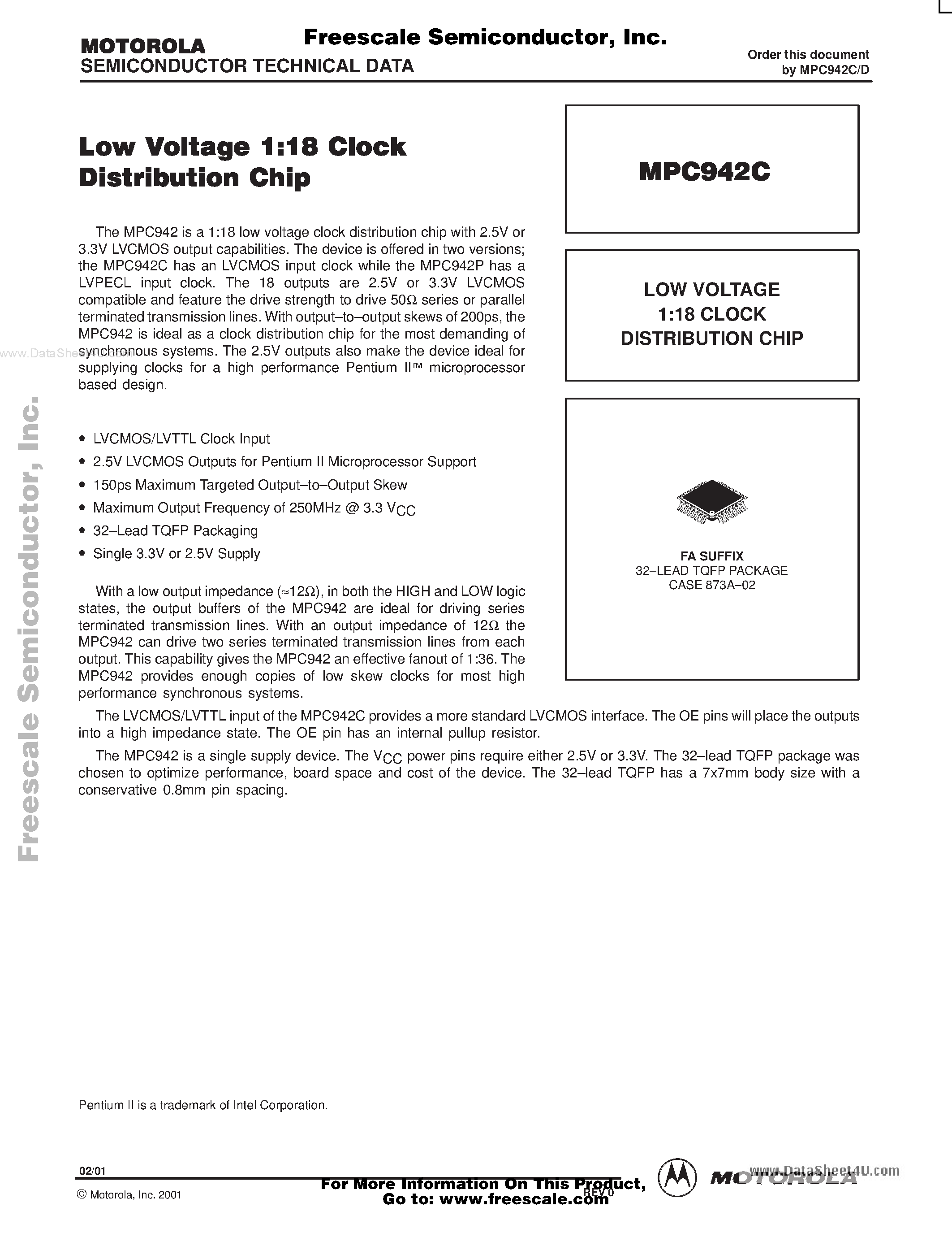 Datasheet MPC942C - LOW VOLTAGE 1:18 CLOCK DISTRIBUTION CHIP page 1