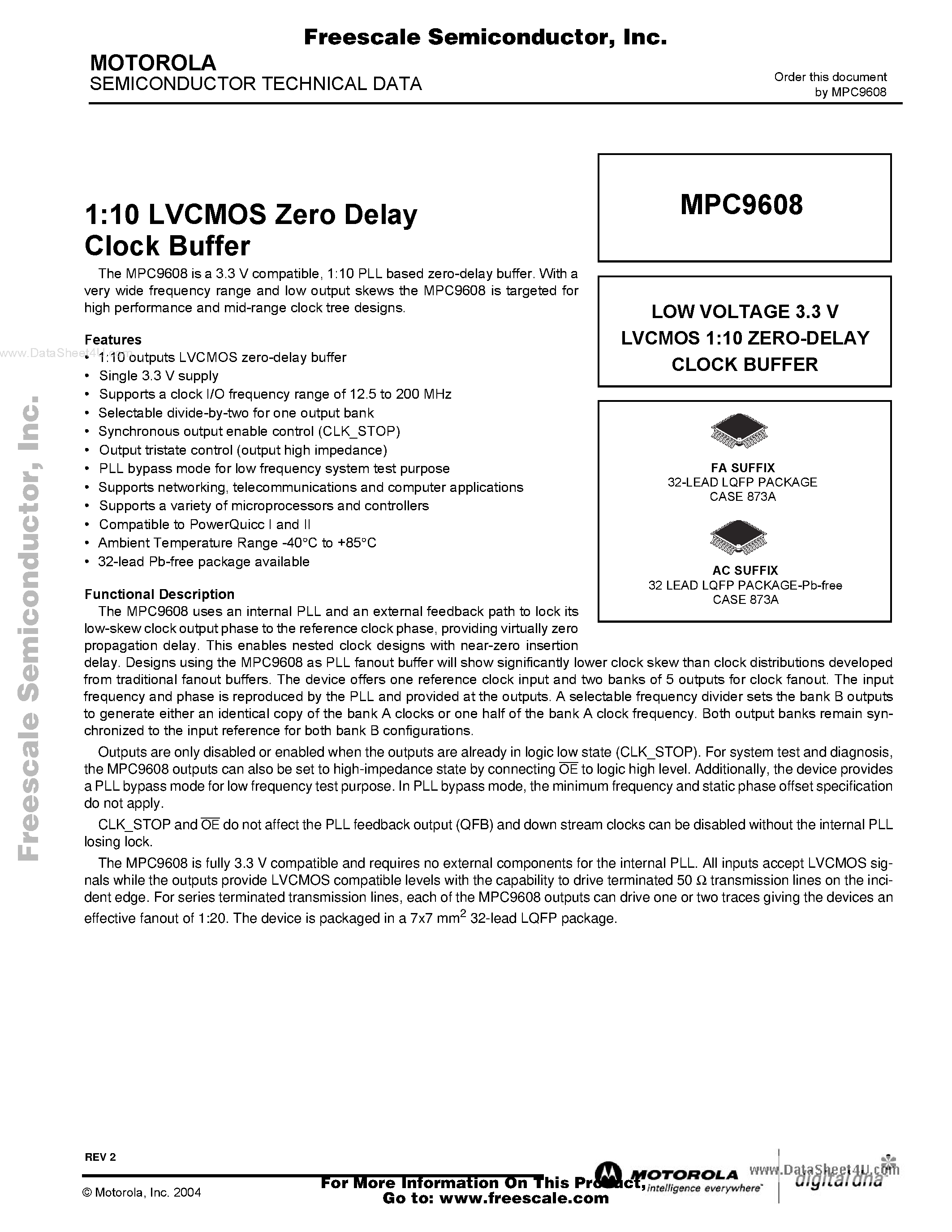 Datasheet MPC9608 - 1:10 LVCMOS Zero Delay Clock Buffer page 1