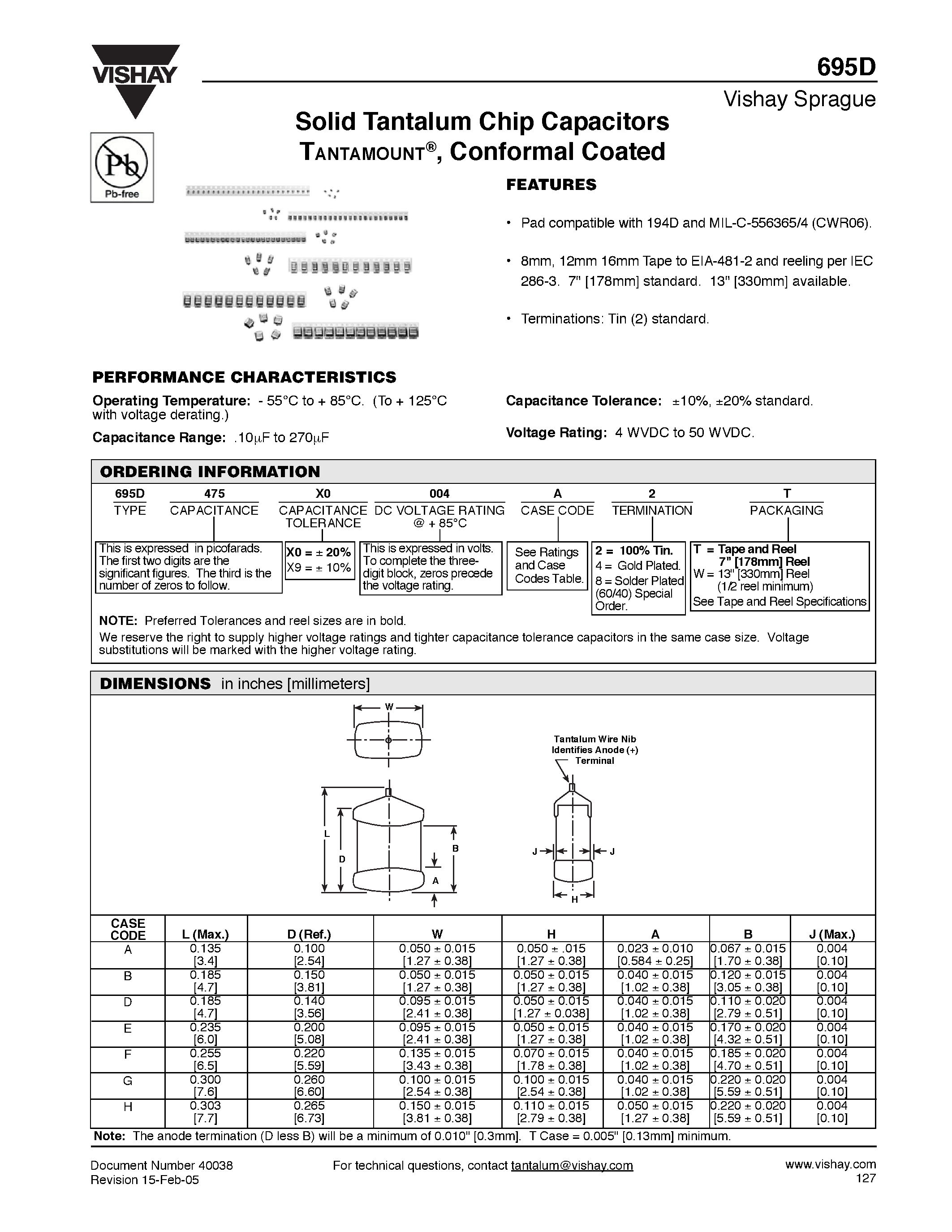 Datasheet 695D - Solid Tantalum Chip Capacitors TANTAMOUNT/ Conformal Coated page 1