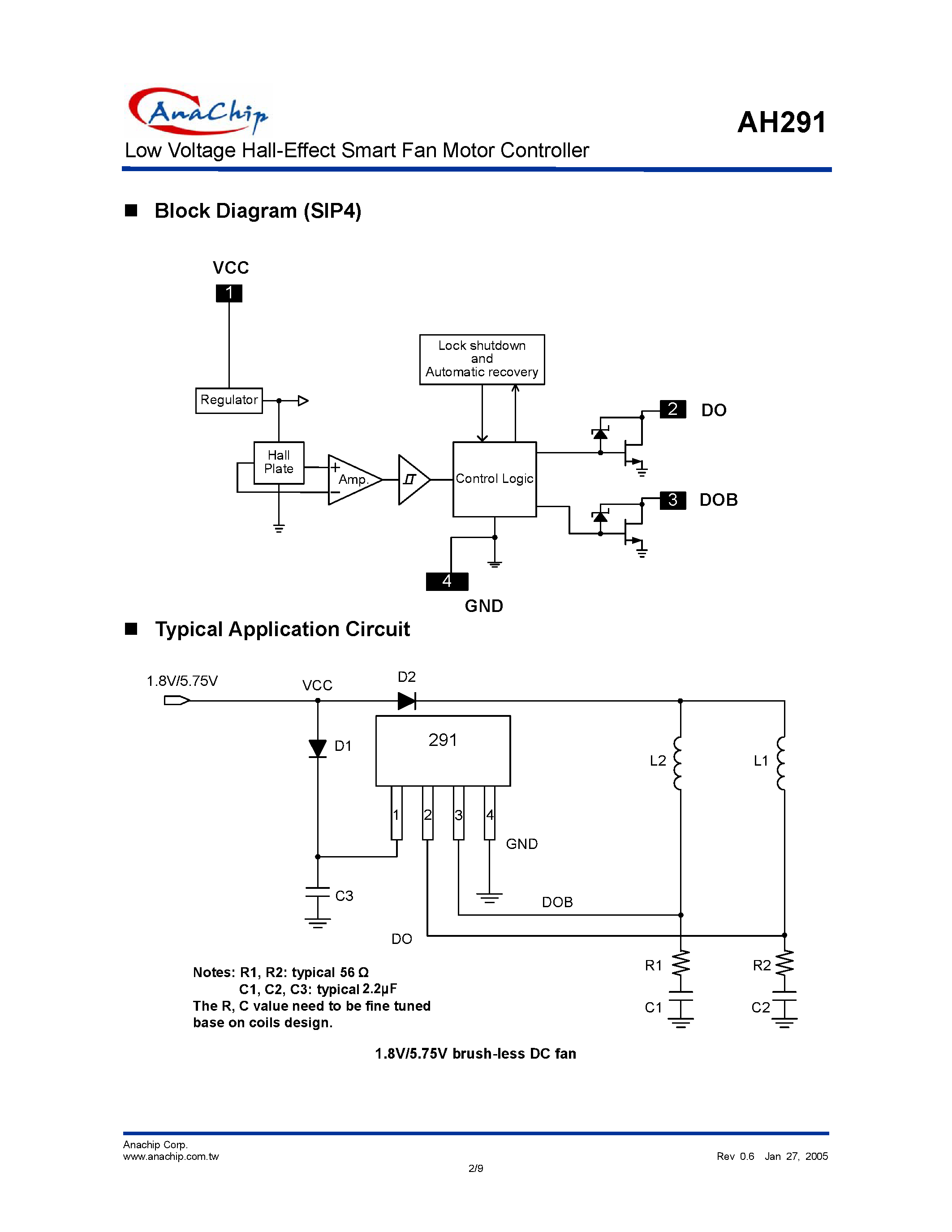 Datasheet AH291 - Low Voltage Hall-Effect Smart Fan Motor Controller page 2