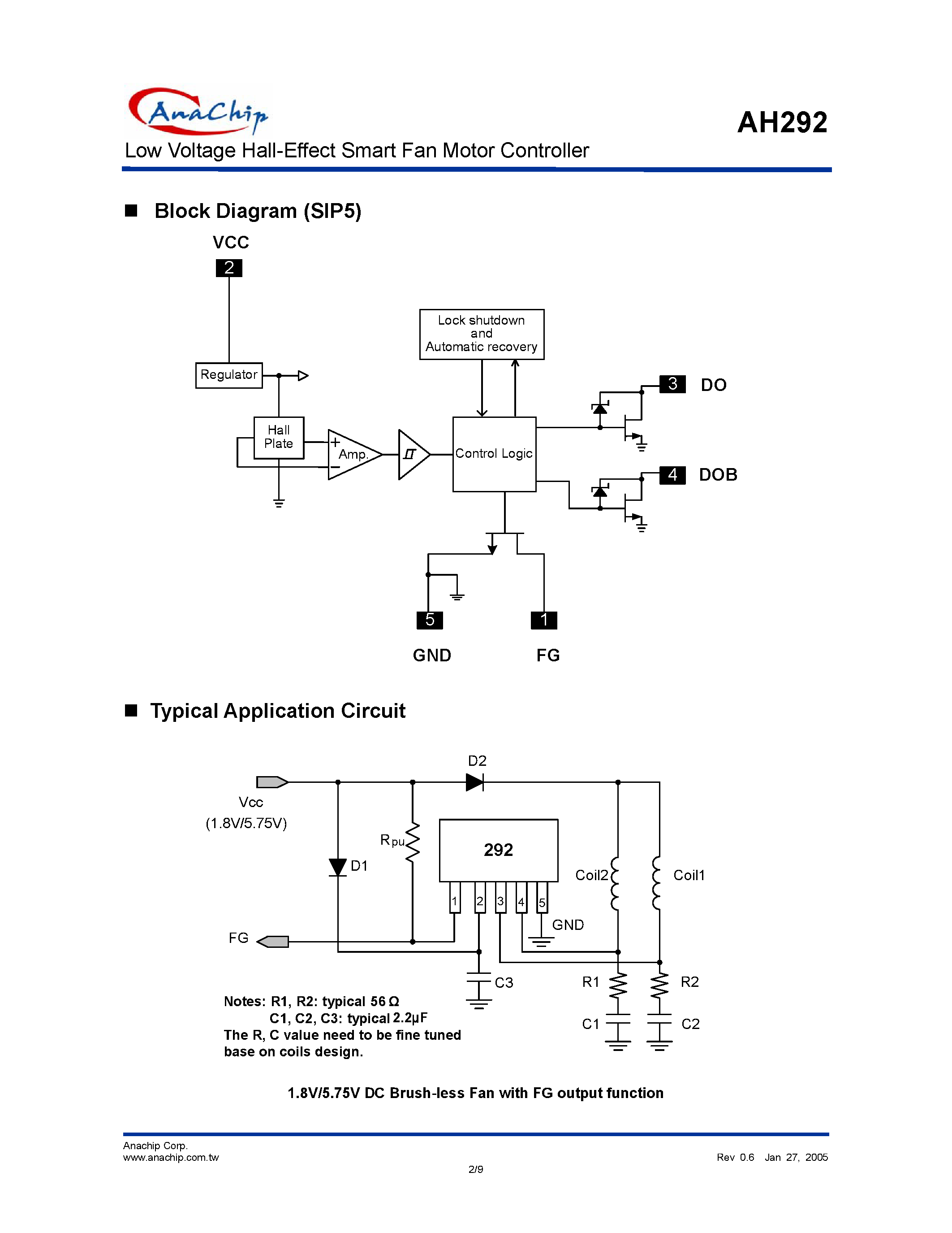 Datasheet AH292 - Low Voltage Hall-Effect Smart Fan Motor Controller page 2