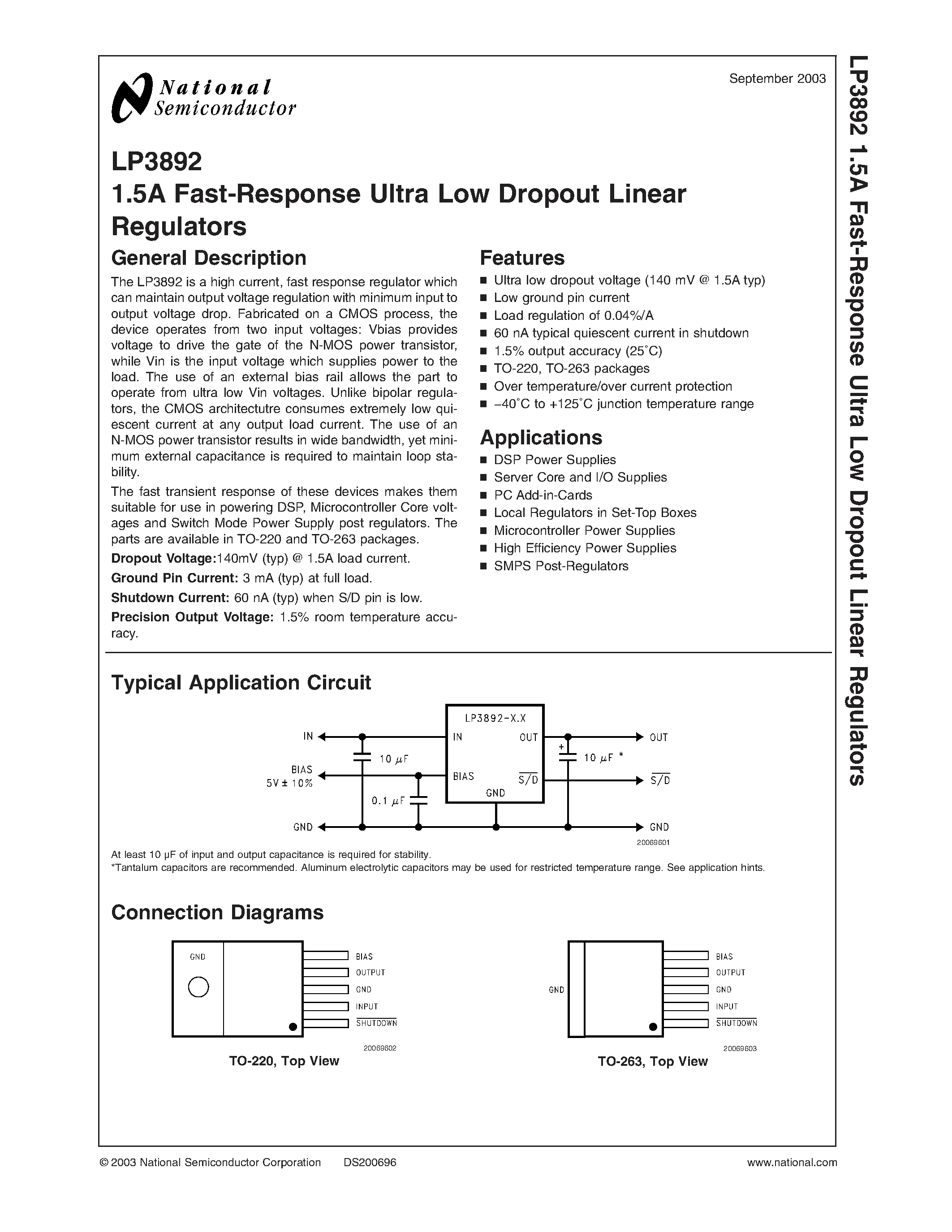 Datasheet LP3892ES-1.2 - 1.5A Fast-Response Ultra Low Dropout Linear Regulators page 1