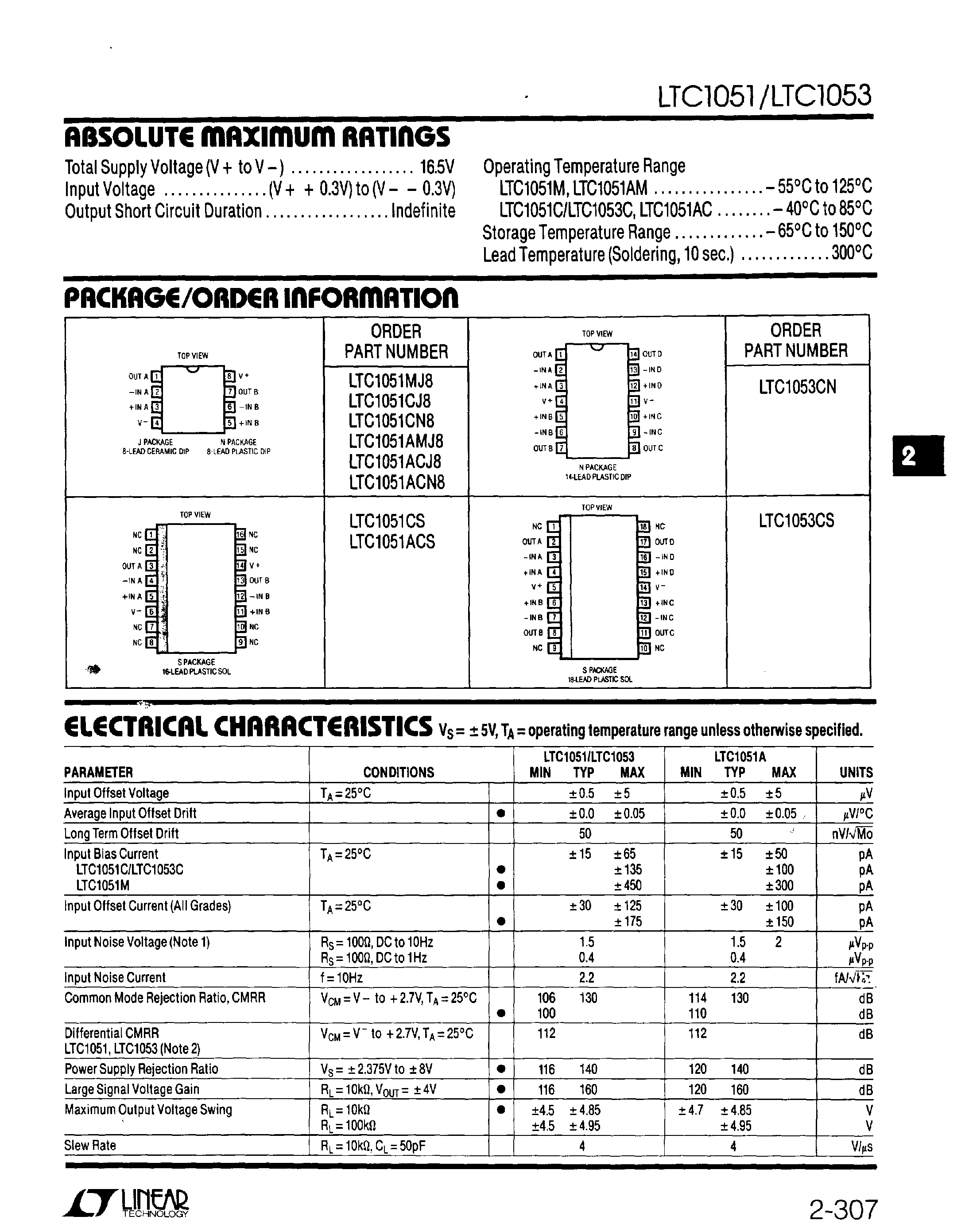 Datasheet LTC1051AMJ8 - Dual/Quad Precision Chopper Stabilized Operational Amplifiers with Internal Capacitors page 2