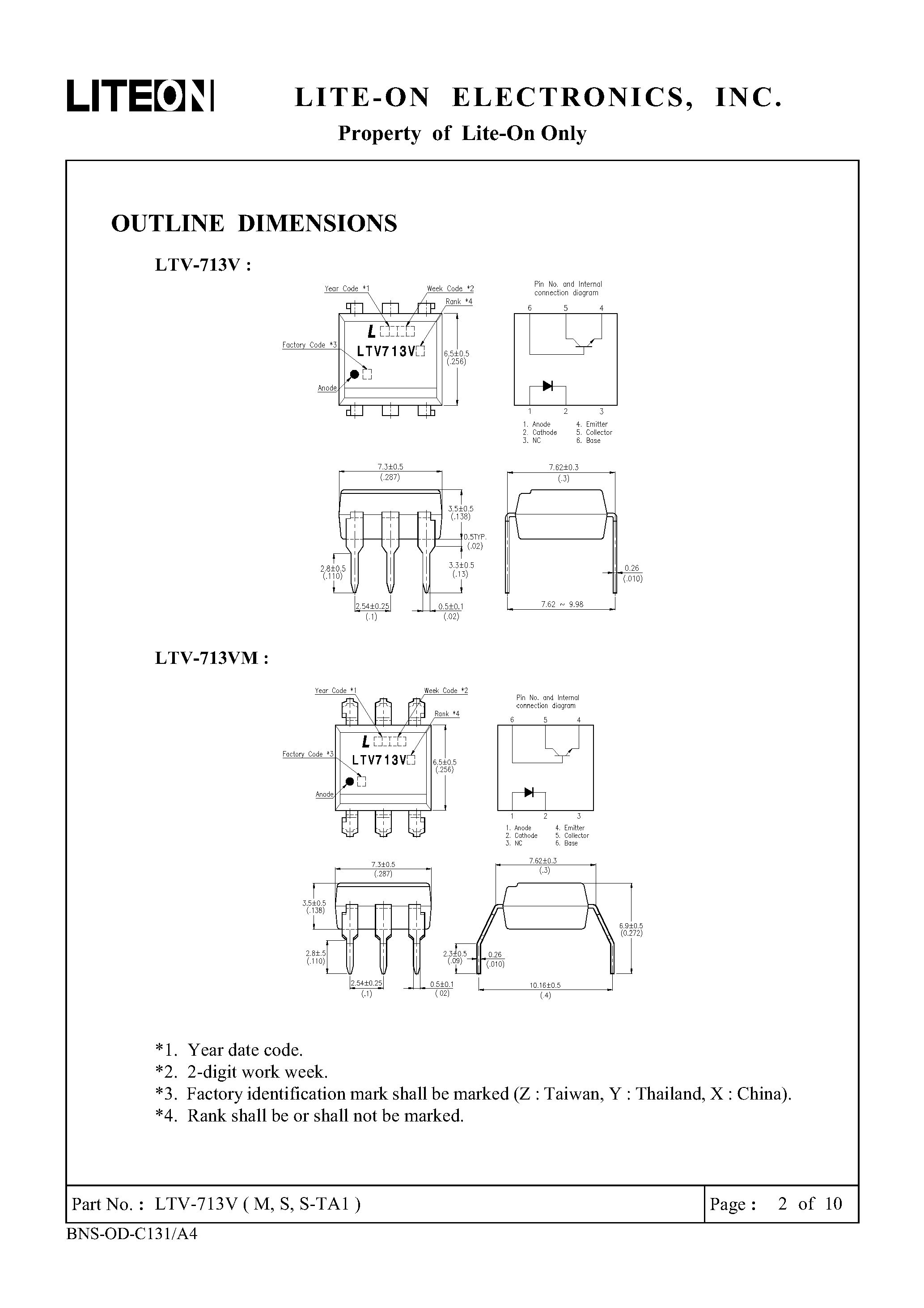 Datasheet LTV713V - DIRECTLY CONNECTABLE TO TTL page 2