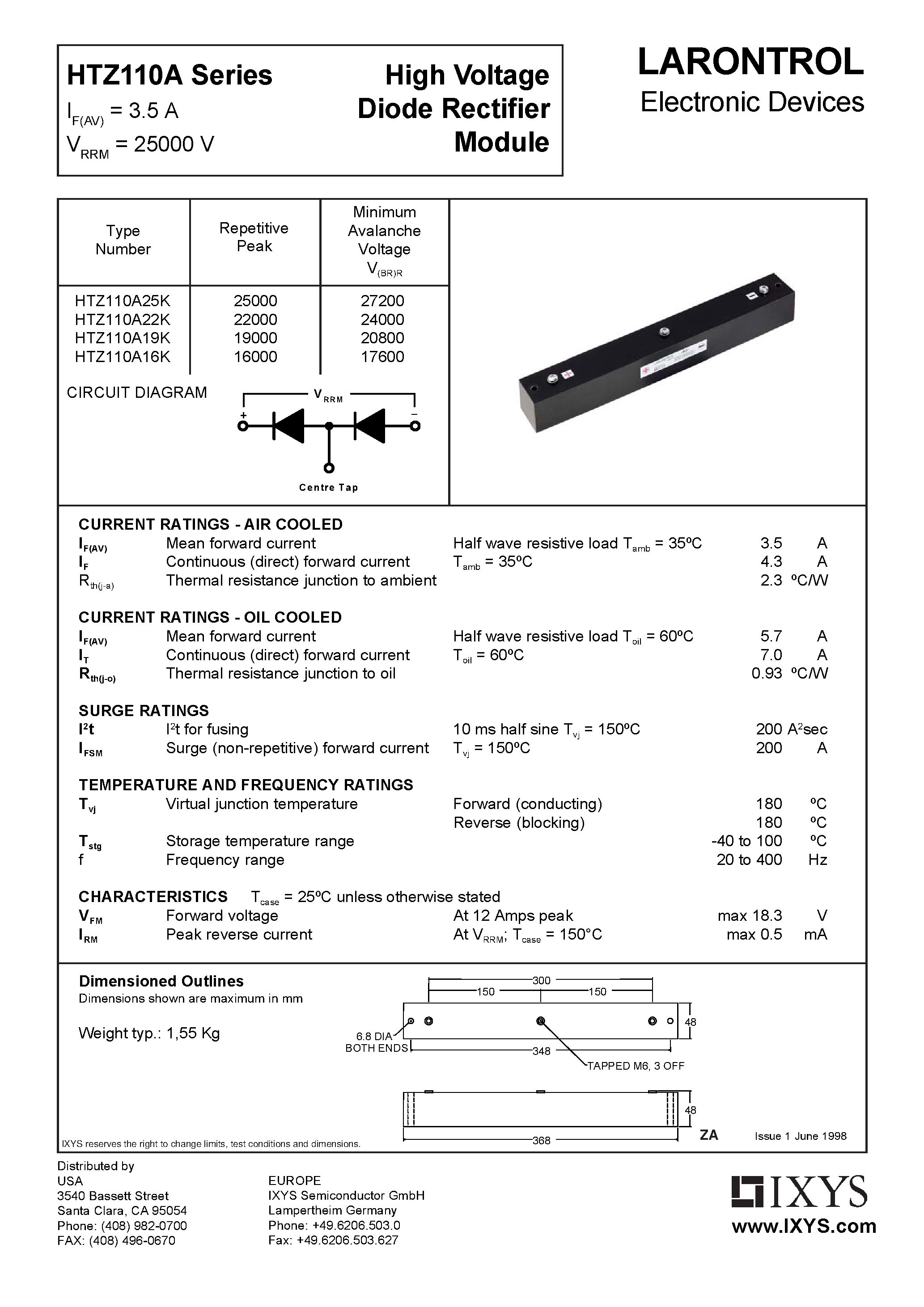Datasheet HTZ110A22K page 1 Datasheet HTZ110A22K - High Voltage Diode Rectifier Module page 1