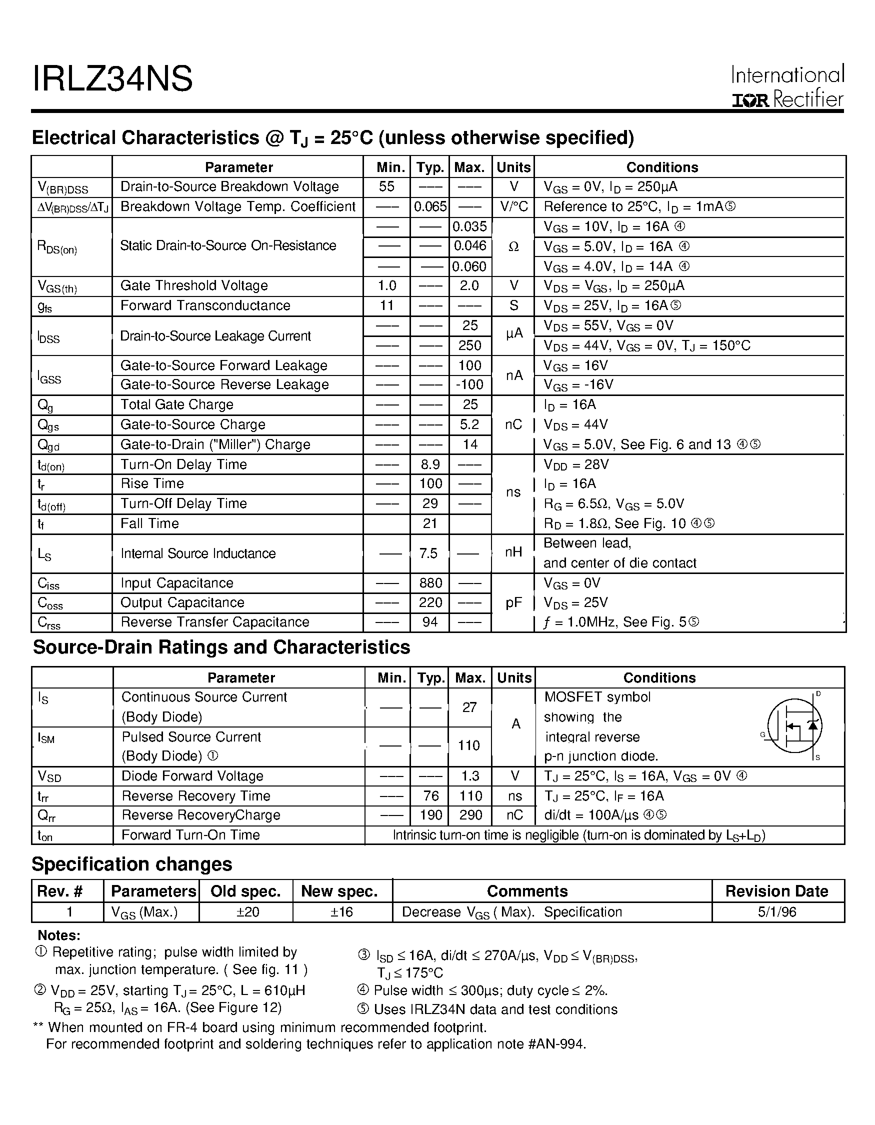 Datasheet IRLZ34NS page 2 Datasheet IRLZ34NS - HEXFET Power MOSFET page 2